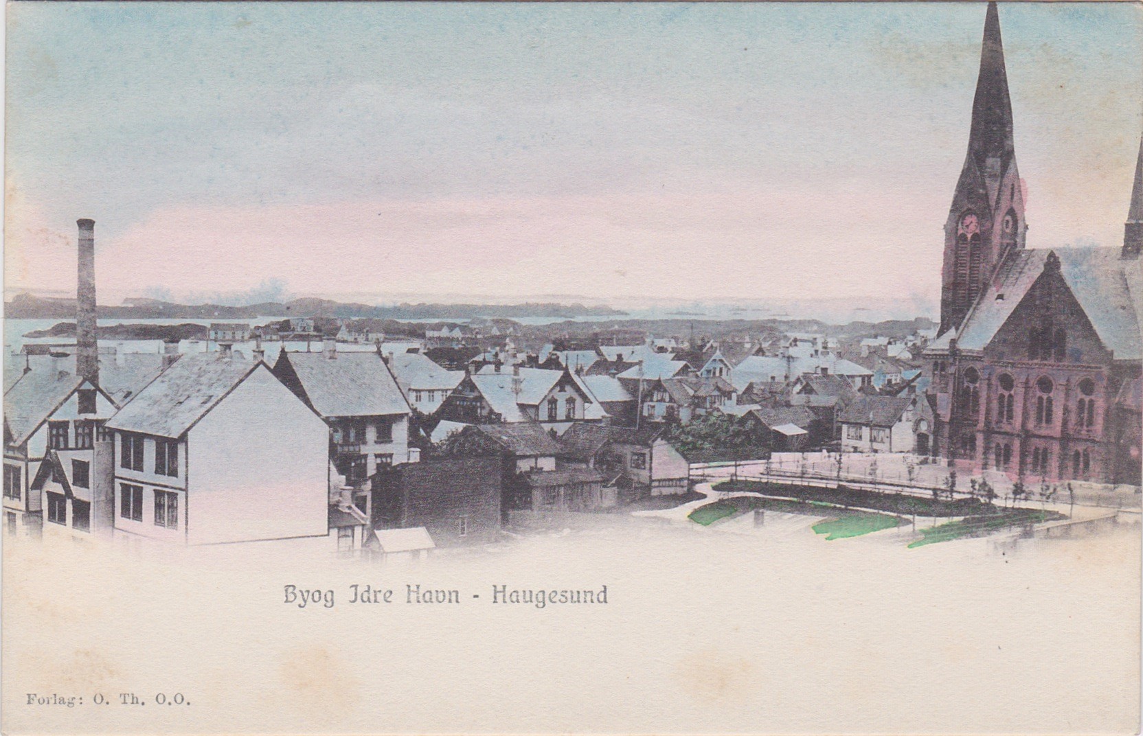Haugesund-Indre havn og byen-Ubrukt-Kolorert-Ener. O.O.Th.Ohm, Haugesund