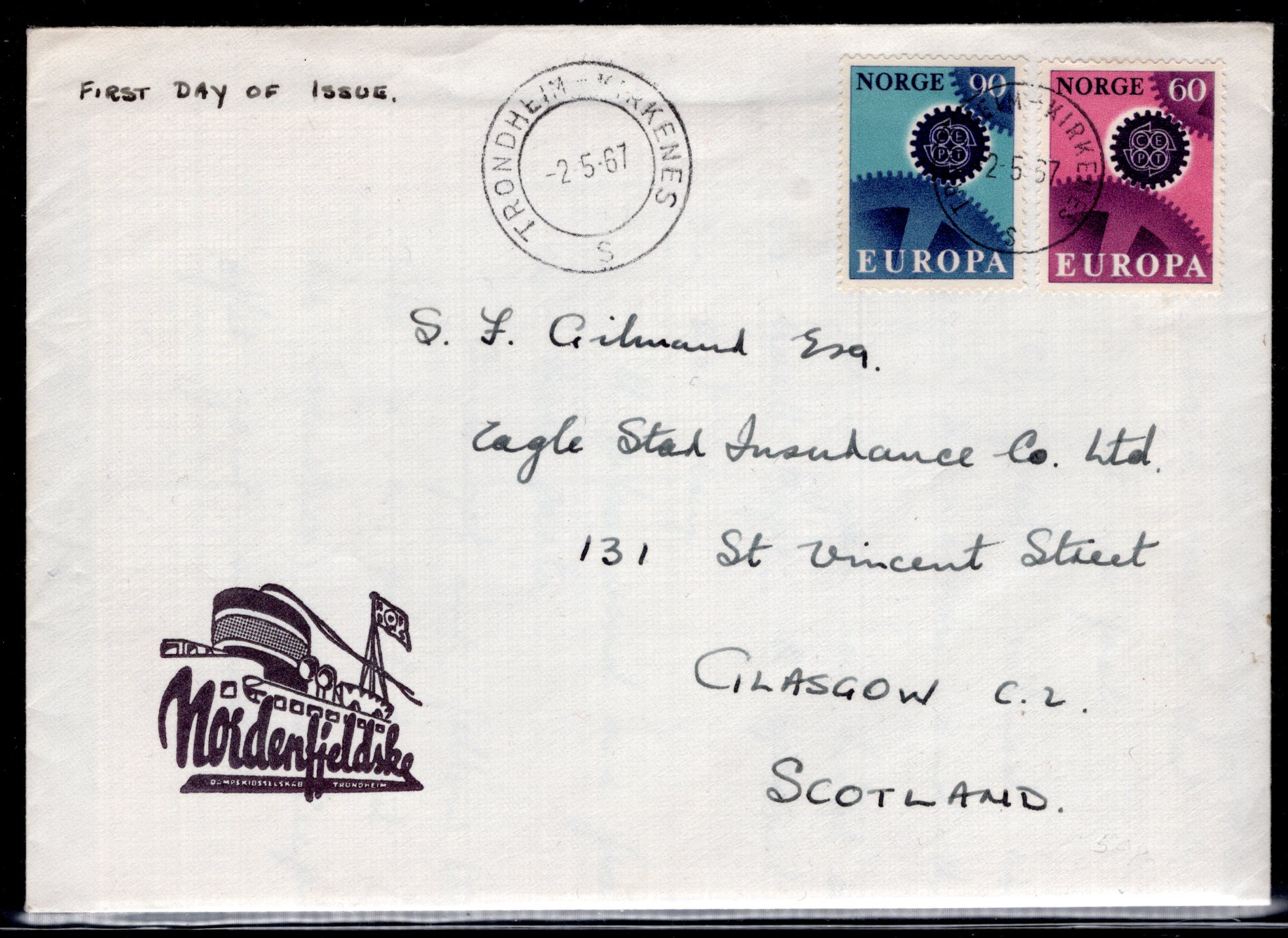FDC NK 589-90 stemplet Trondheim-Kirkenes S se utgiver/scan