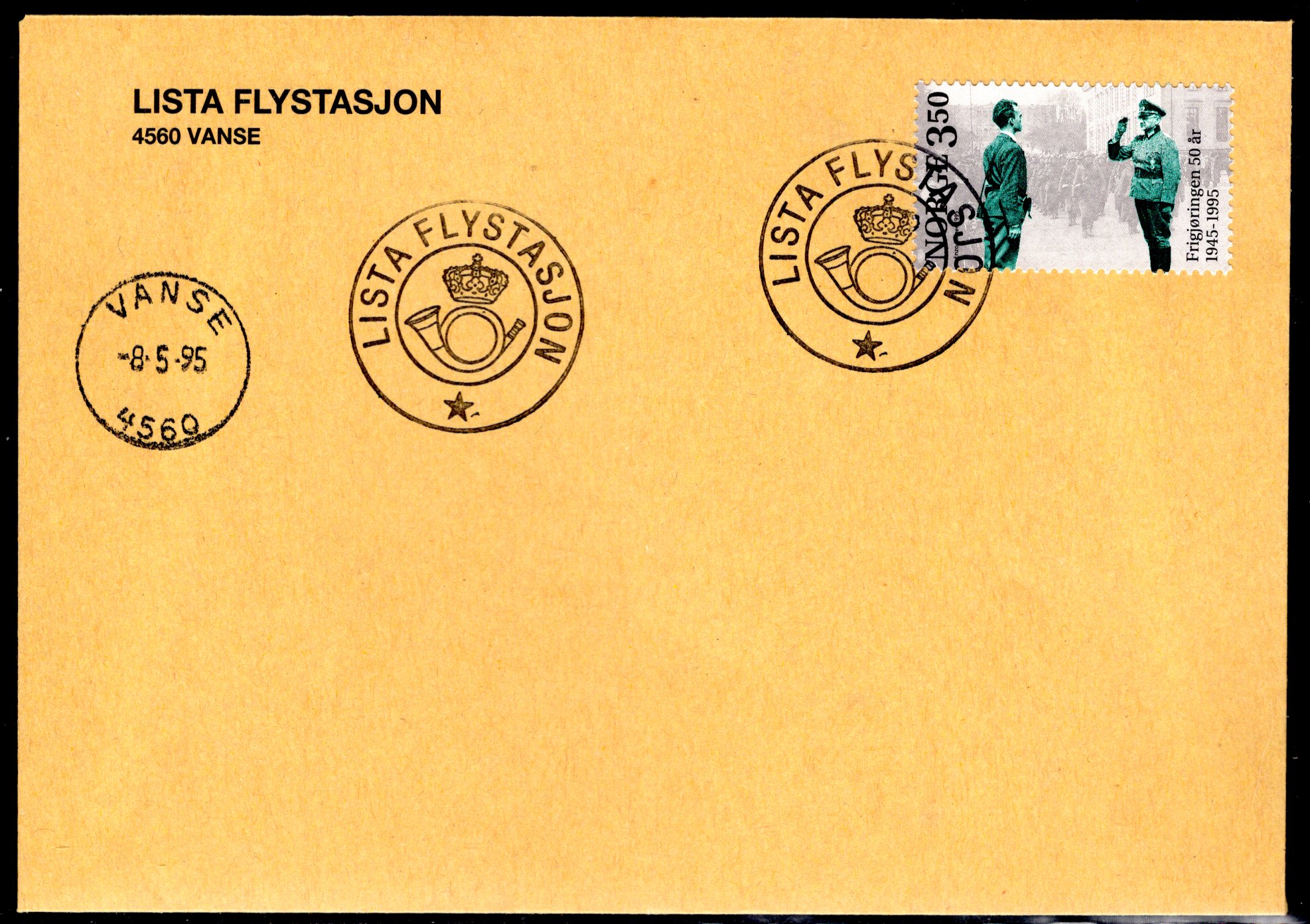 FDC NK 1227 Kph stemplet Lista Flystasjon sidest Vanse se utgiver/scan