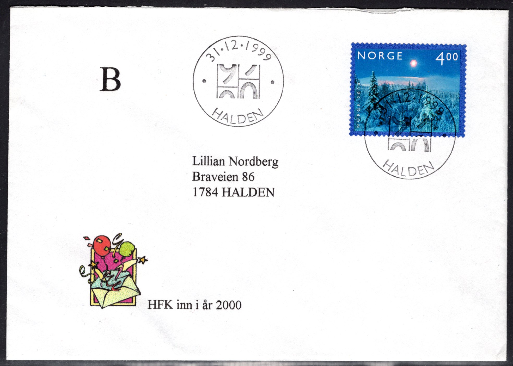 FDC NK 1380 stemplet Halden se utgiver/scan