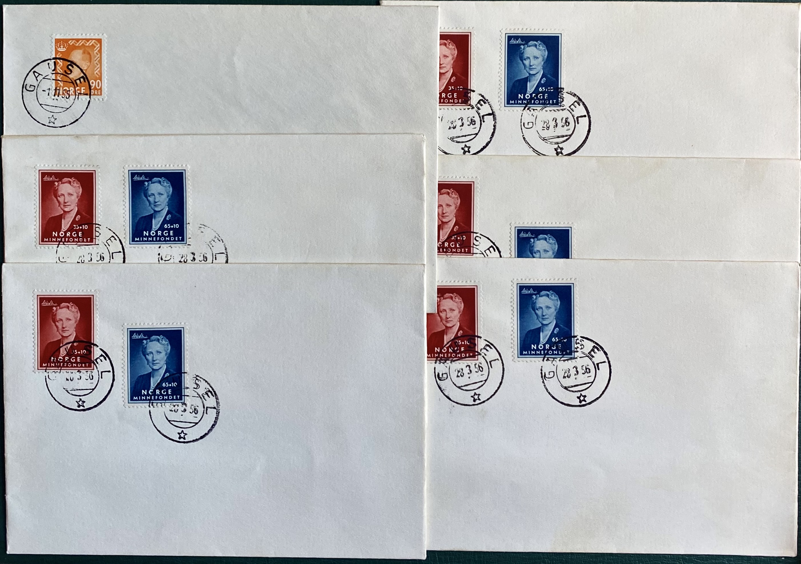 6 stk FDC inkl. Dubletter Alle Stemplet Gausel
