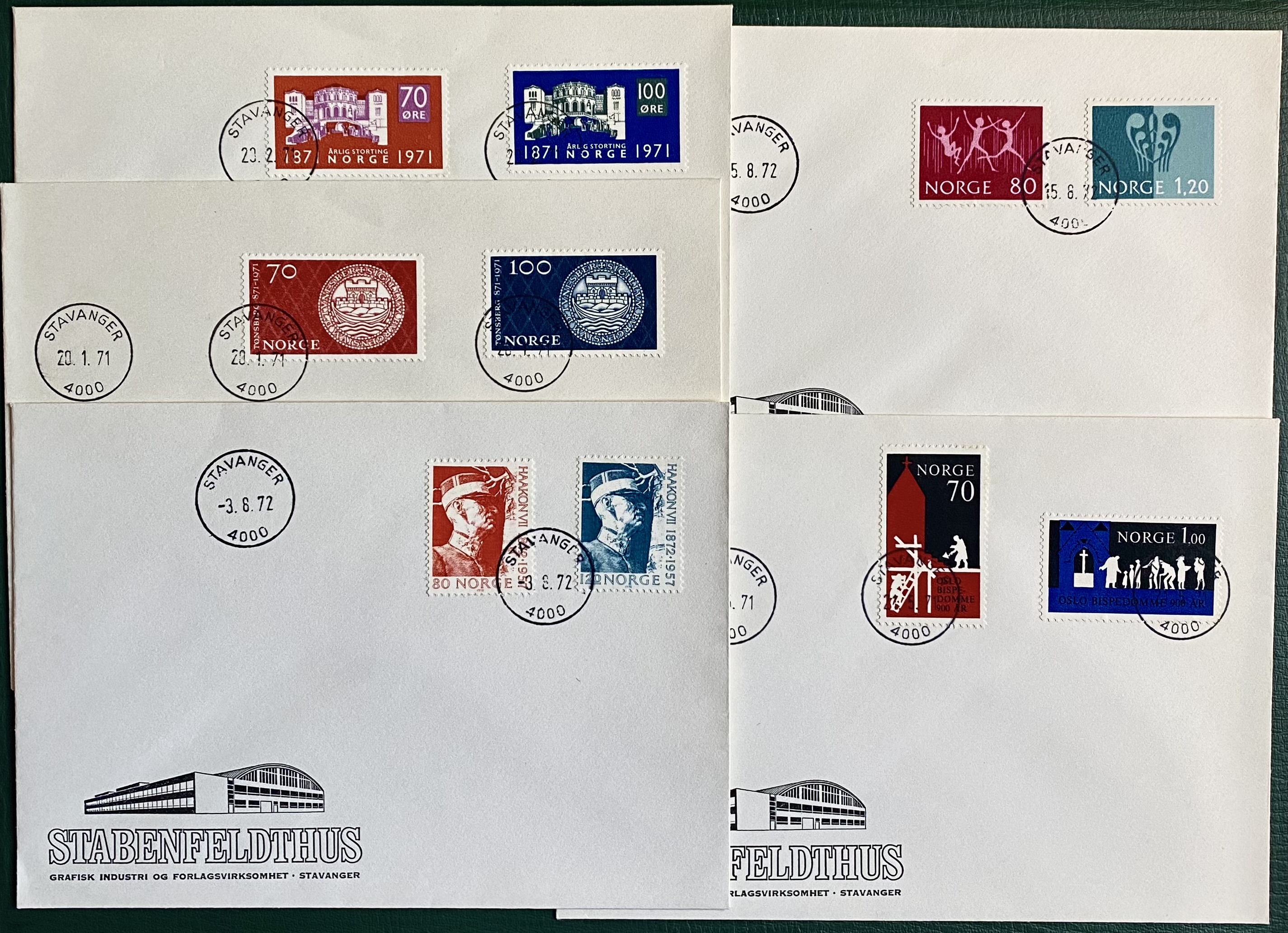 5 stk FDC St Stavanger med vignett Stabenfeldthus I