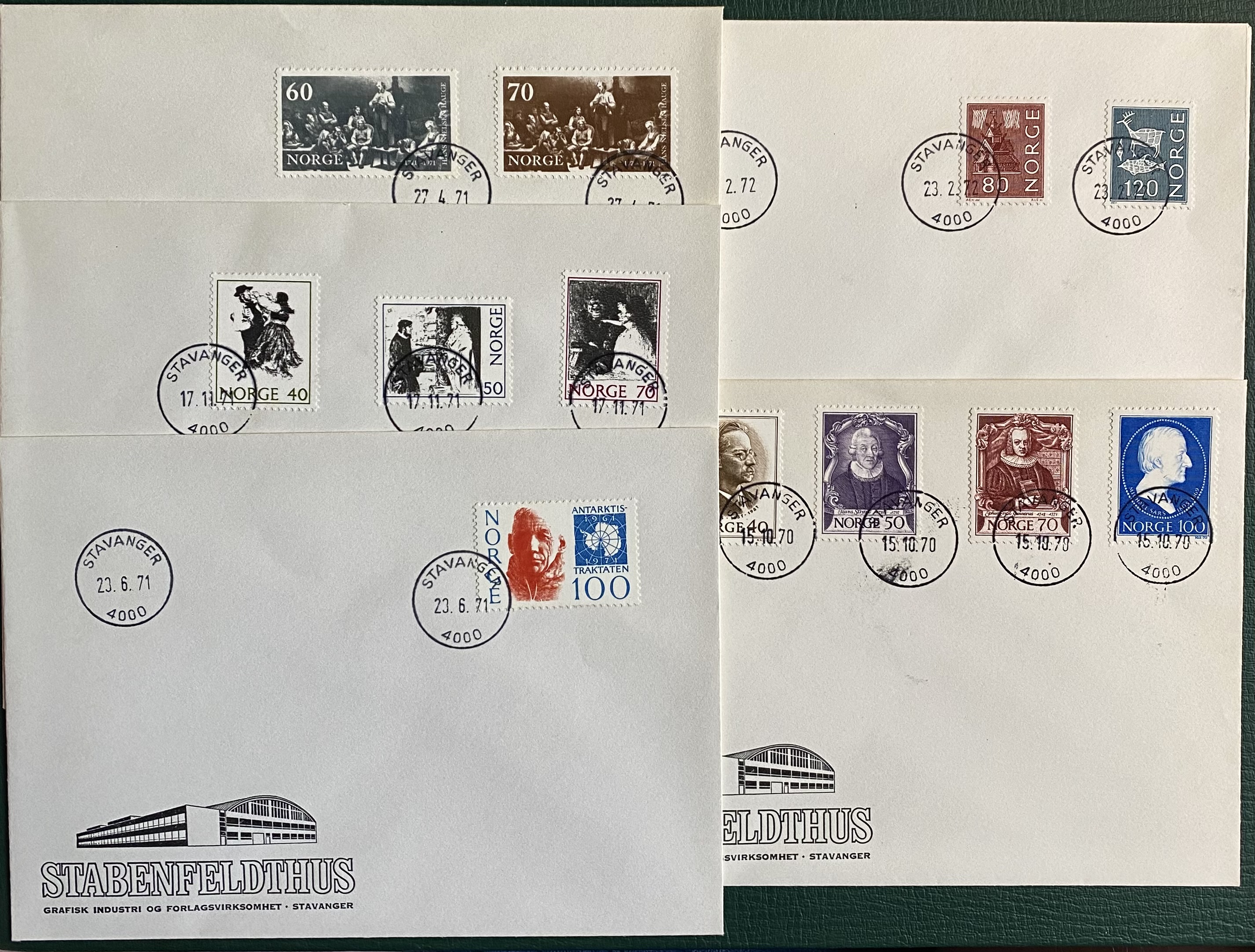 5 stk FDC St Stavanger med vignett Stabenfeldthus II