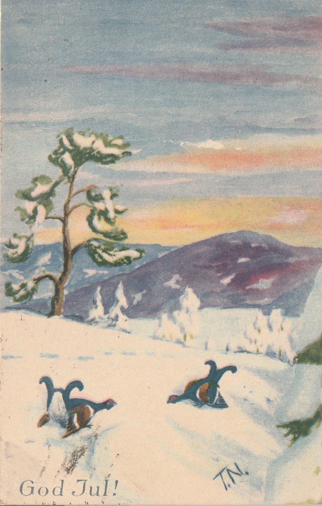 Eldre kort : God Jul . Oppi 474/3 / T.N Pst Små