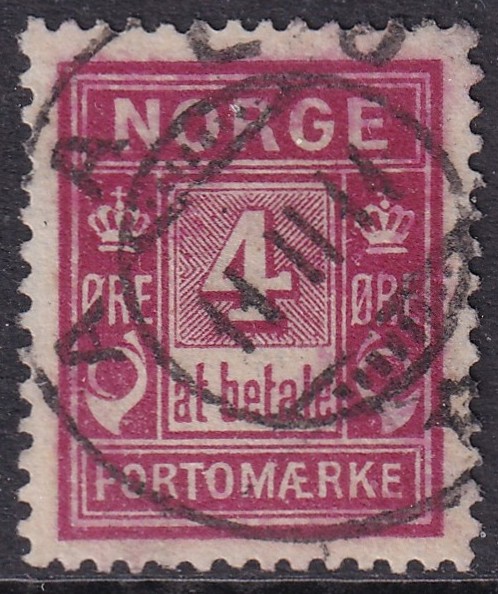 Portomerke 9X. 4 øre brunlilla Aalo (grad 5)