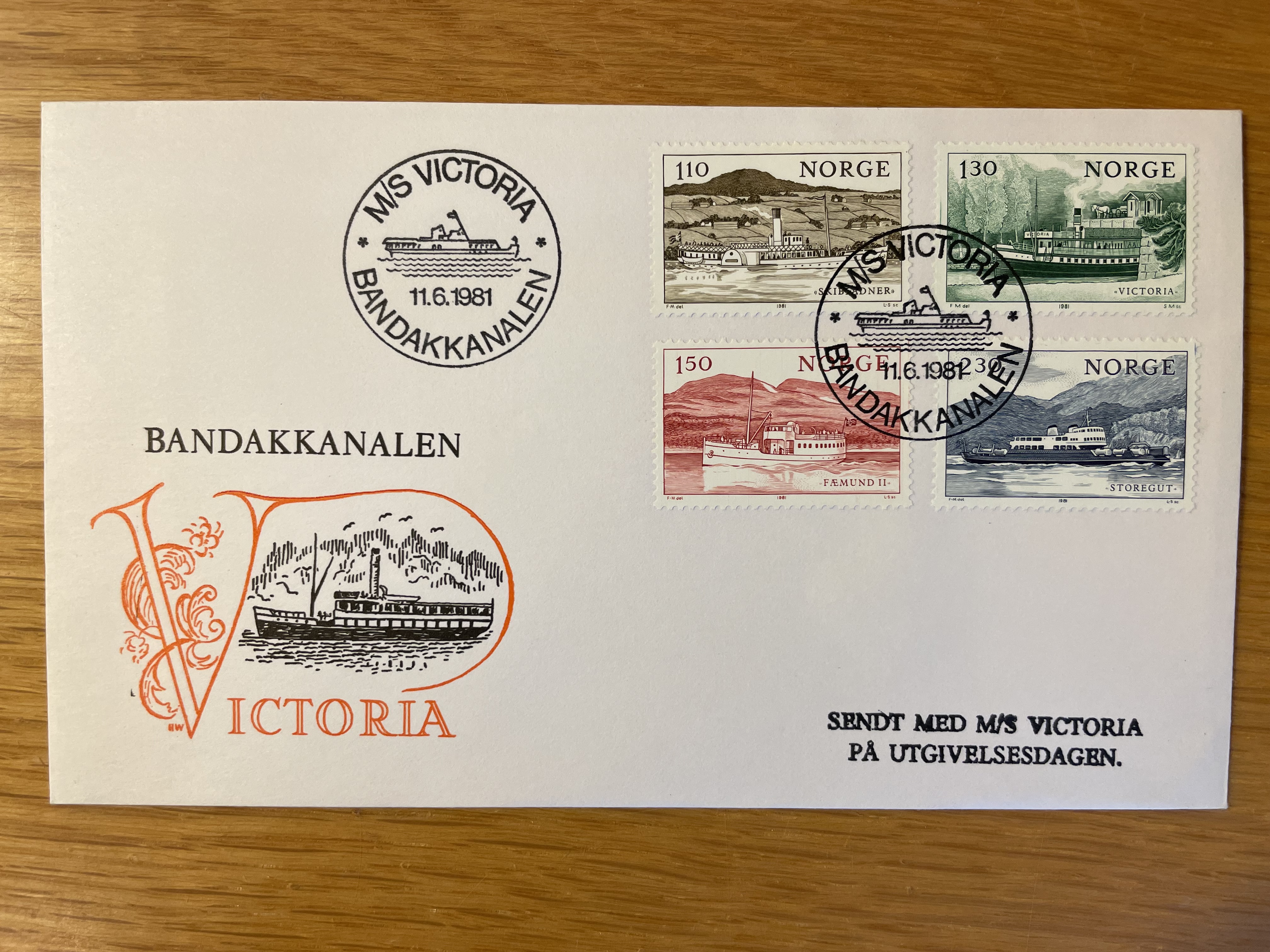 NK nr. 889-892: M/S Victoria Bandakkanalen på dekorativ konv.