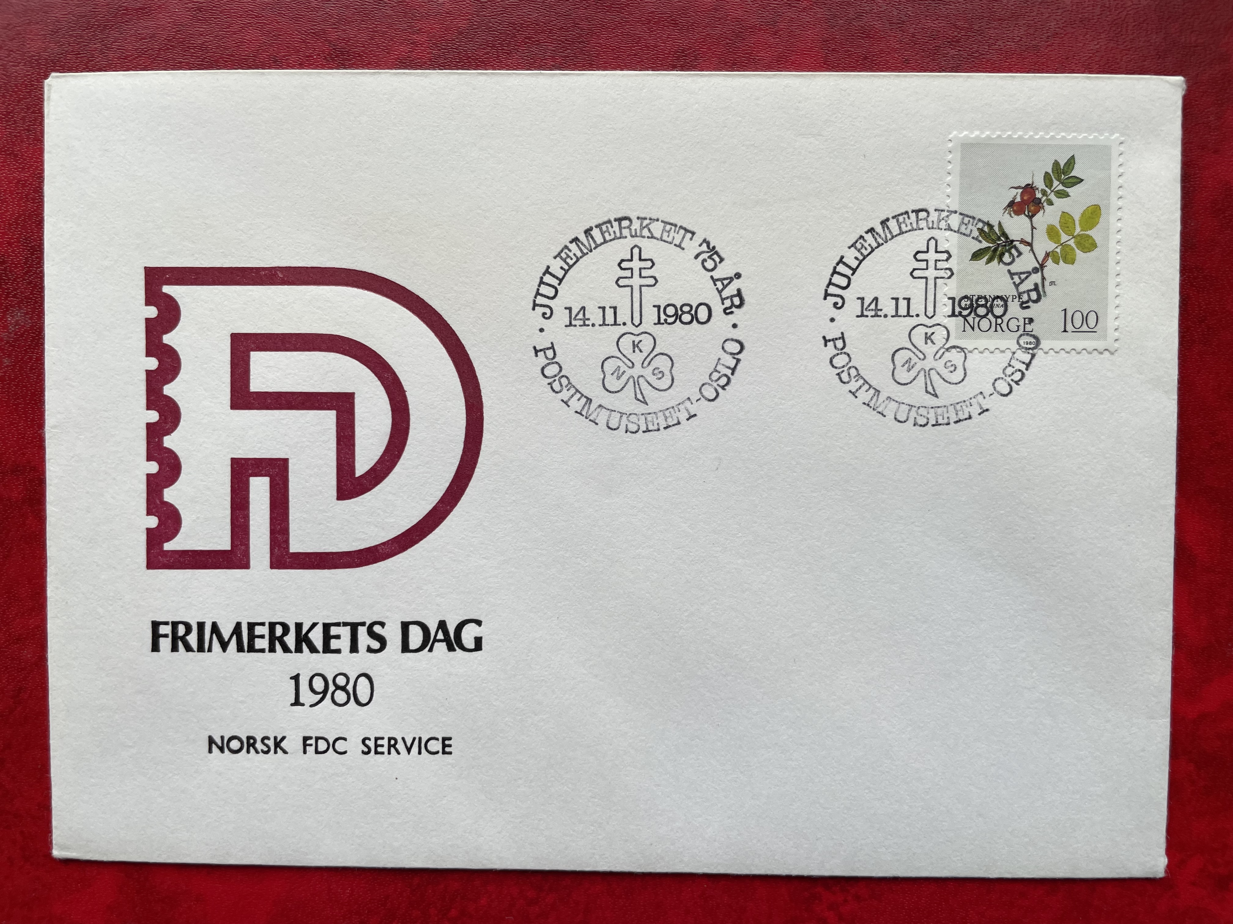 NK 855 stemplet Julemerket 75 år 14.11.1980 på FD konvolutt
