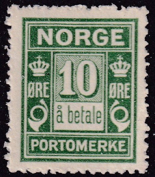 Portomerke 14. 10 øre gulgrønn «å betale» **
