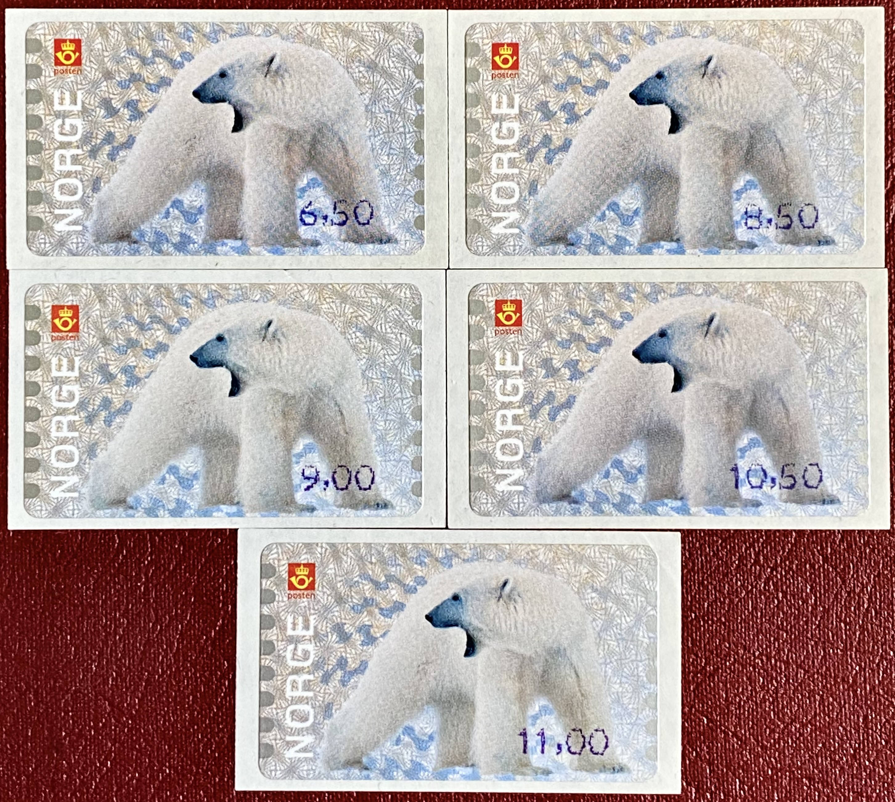5 Stk Automatmerker Isbjørner ** Postfrisk