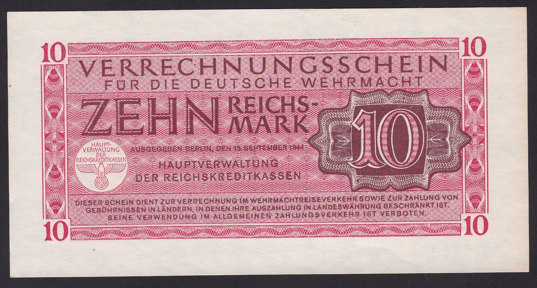 Tyskland . 1944. 10 Reichsmark kv 0