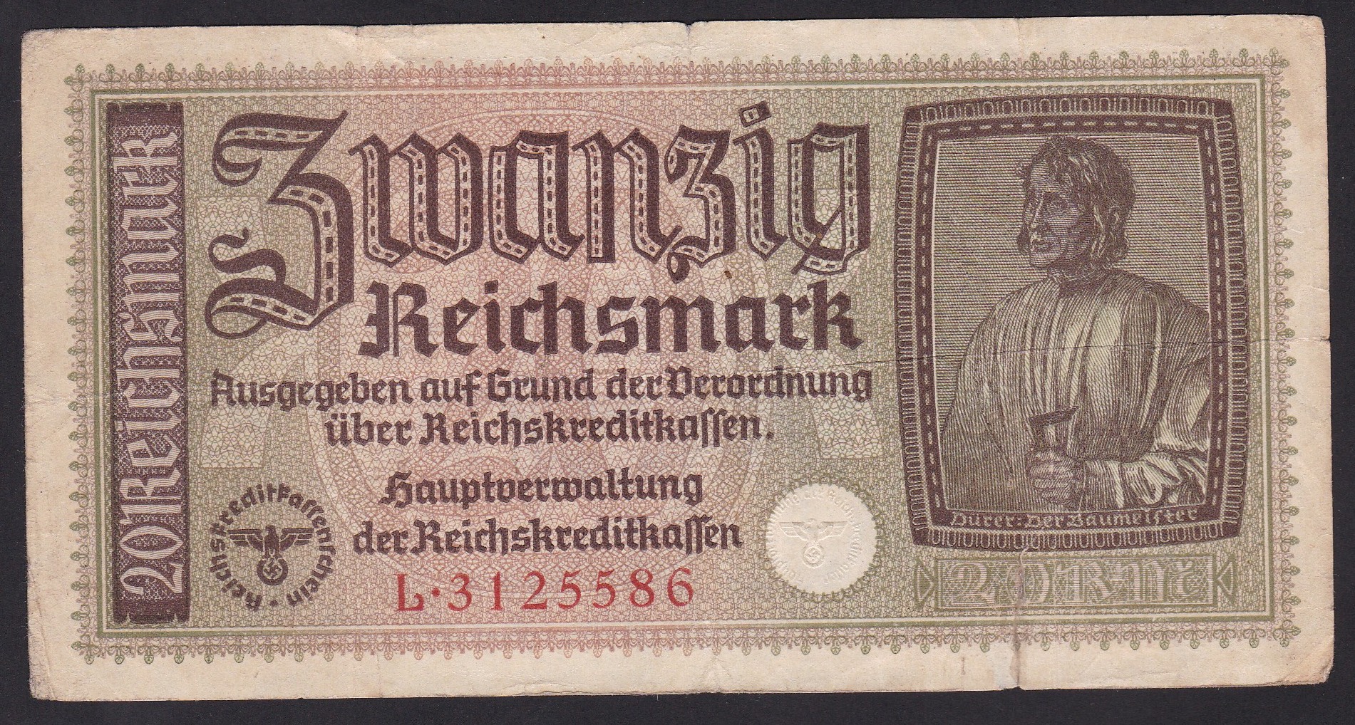 Tysk okkupasjon. 1940-45 . 20 Reichsmark