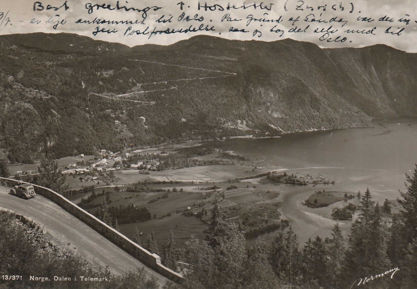 Eldre kort fra Dalen i Telemark . Normann 13/371 Pstg