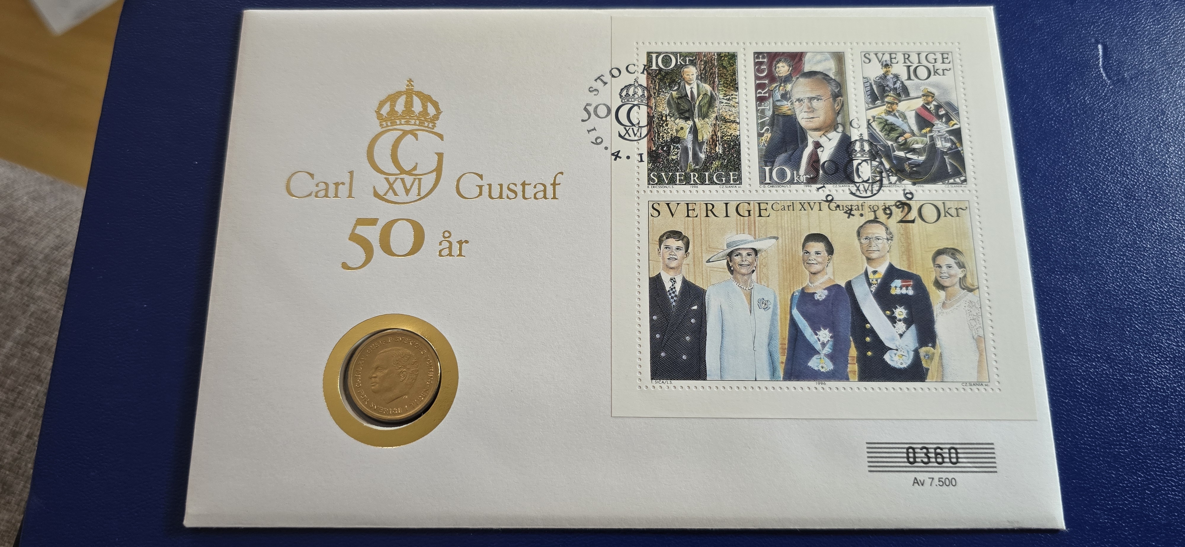 MYNTBREV SVERIGE 10,- 1992 CARL GUSTAV 50ÅR 1996