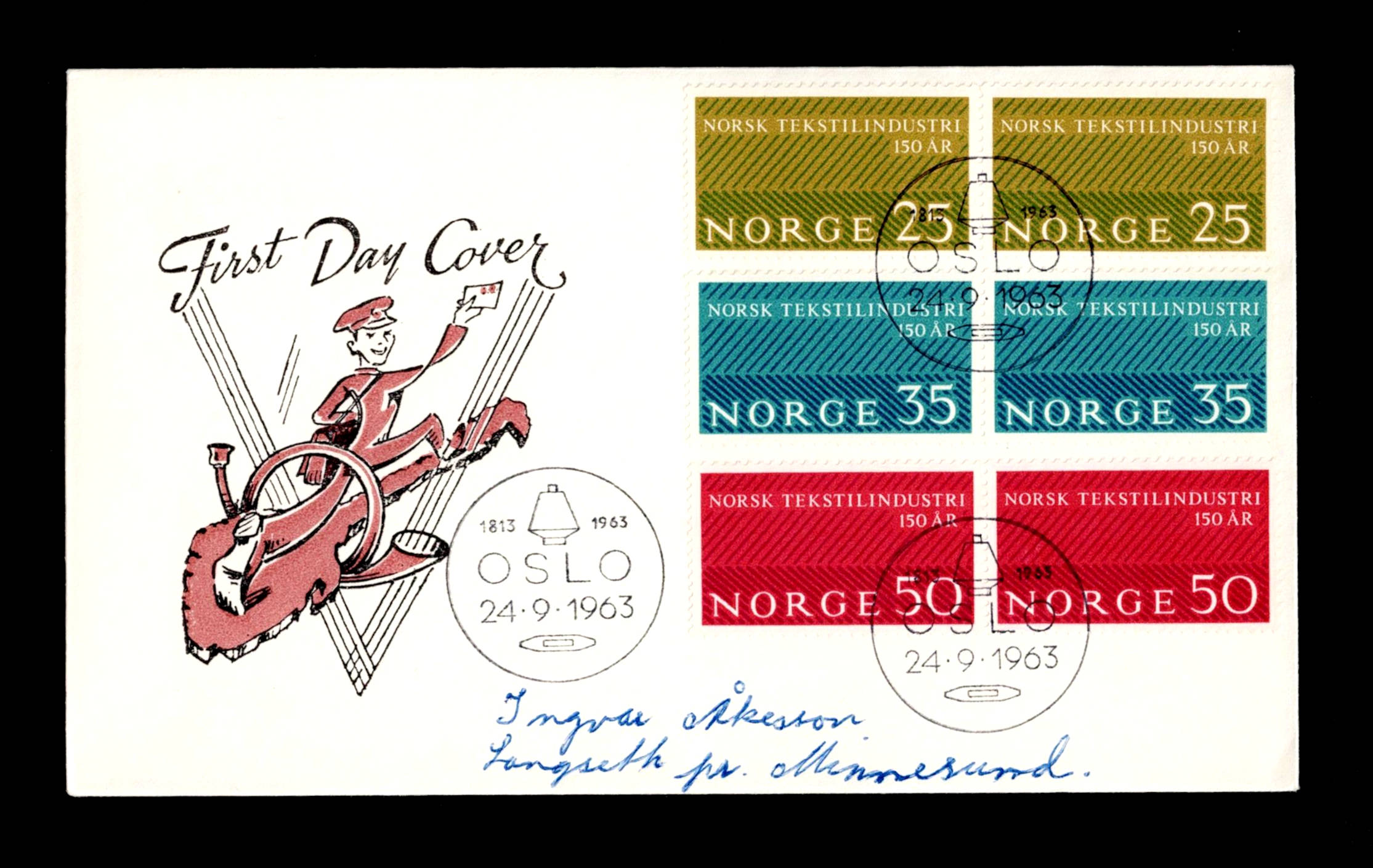 FDC 1963 NK543-544 Tekstiljubileer uvanlig frankering
