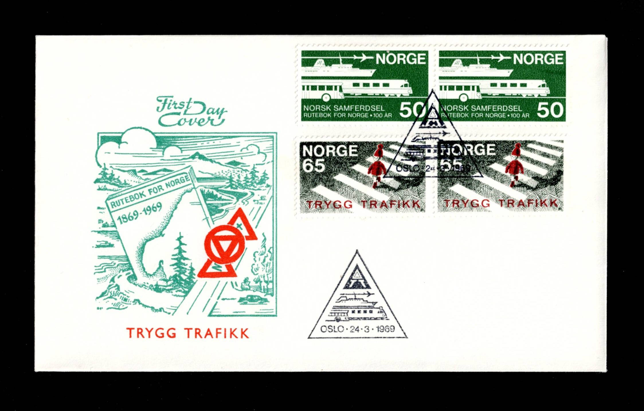 FDC 1969 NK624-25 Rutebok/trafikk uvanlig frankering