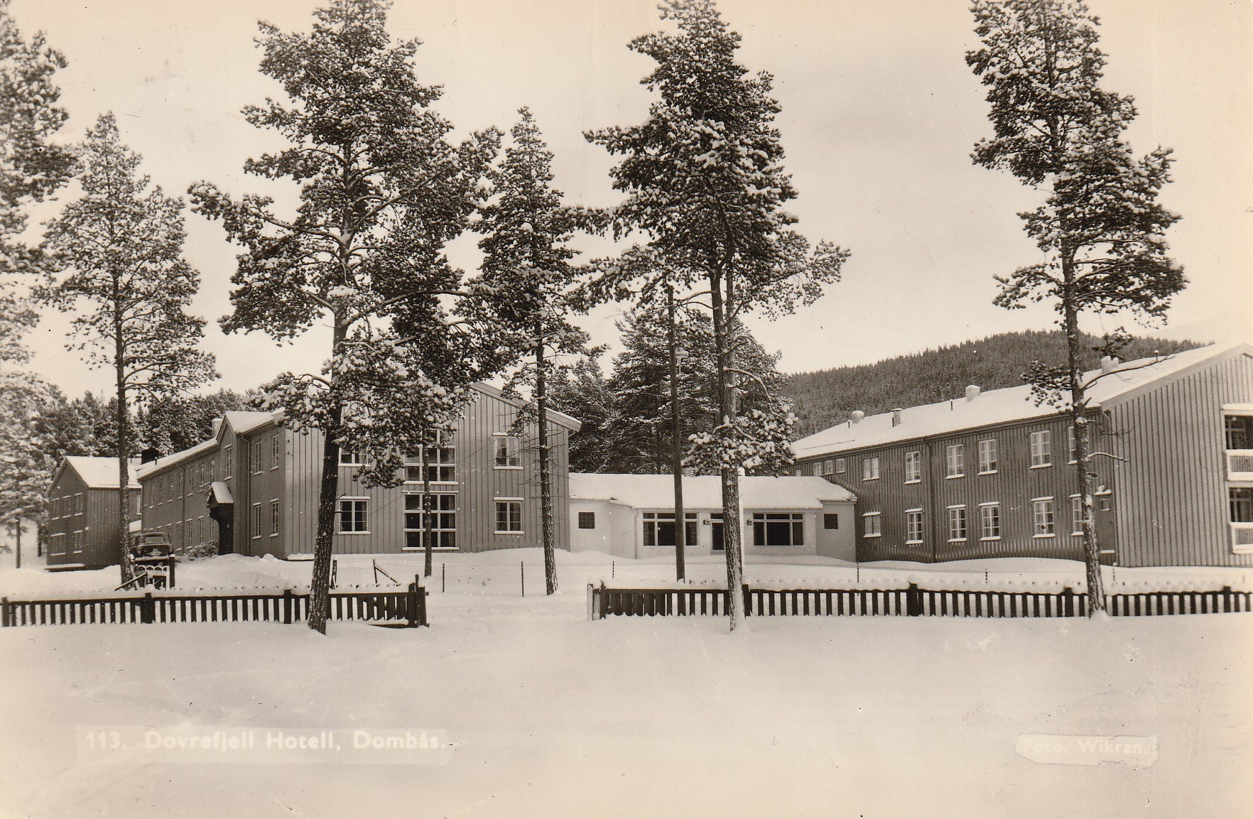 Eldre kort fra Dovrefjell Hotell , Dombås .  Wikren 113   Pstg