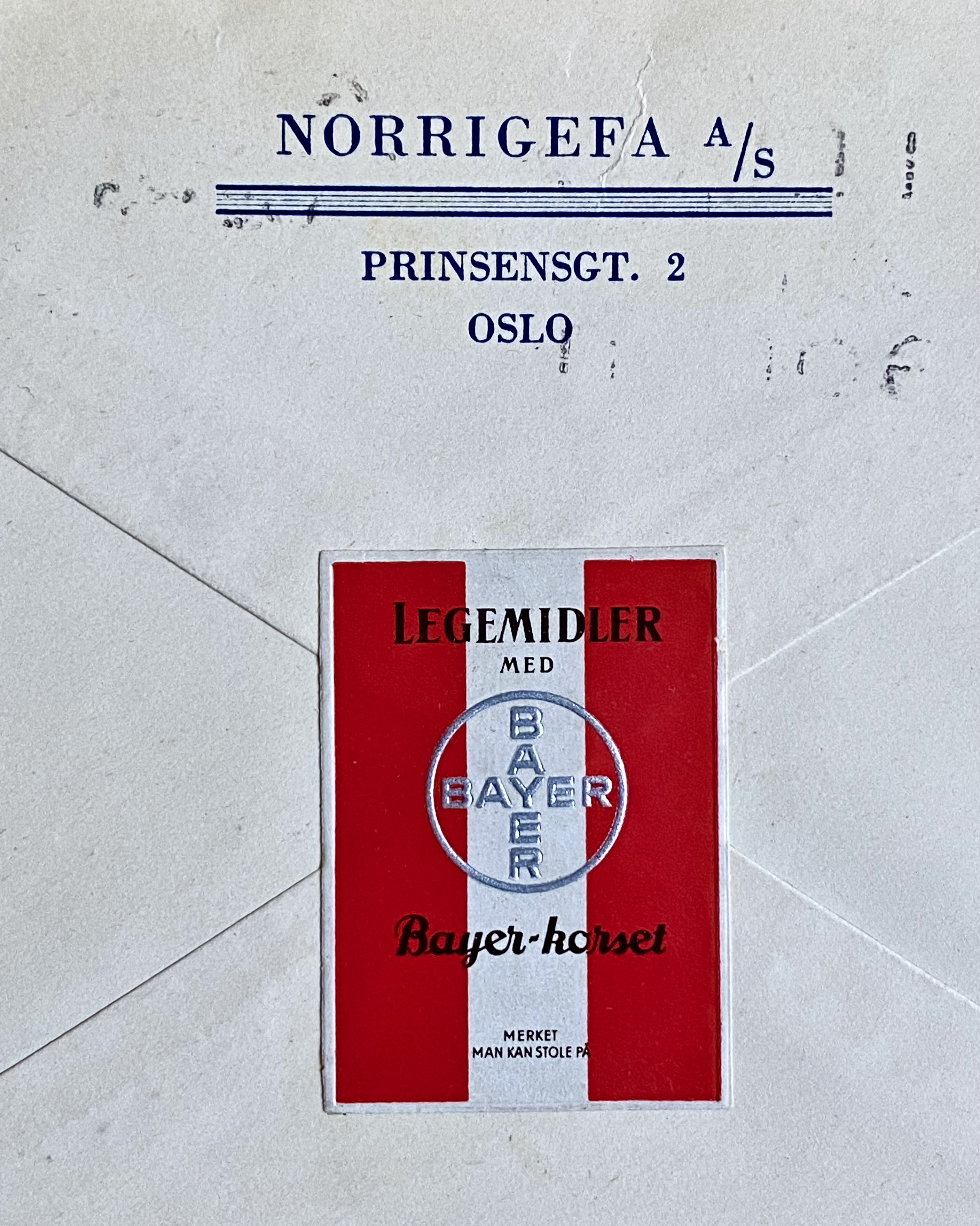 Brev Norrigefa A/S Bayer St Oslo -9.12.42 m/Merkat bak