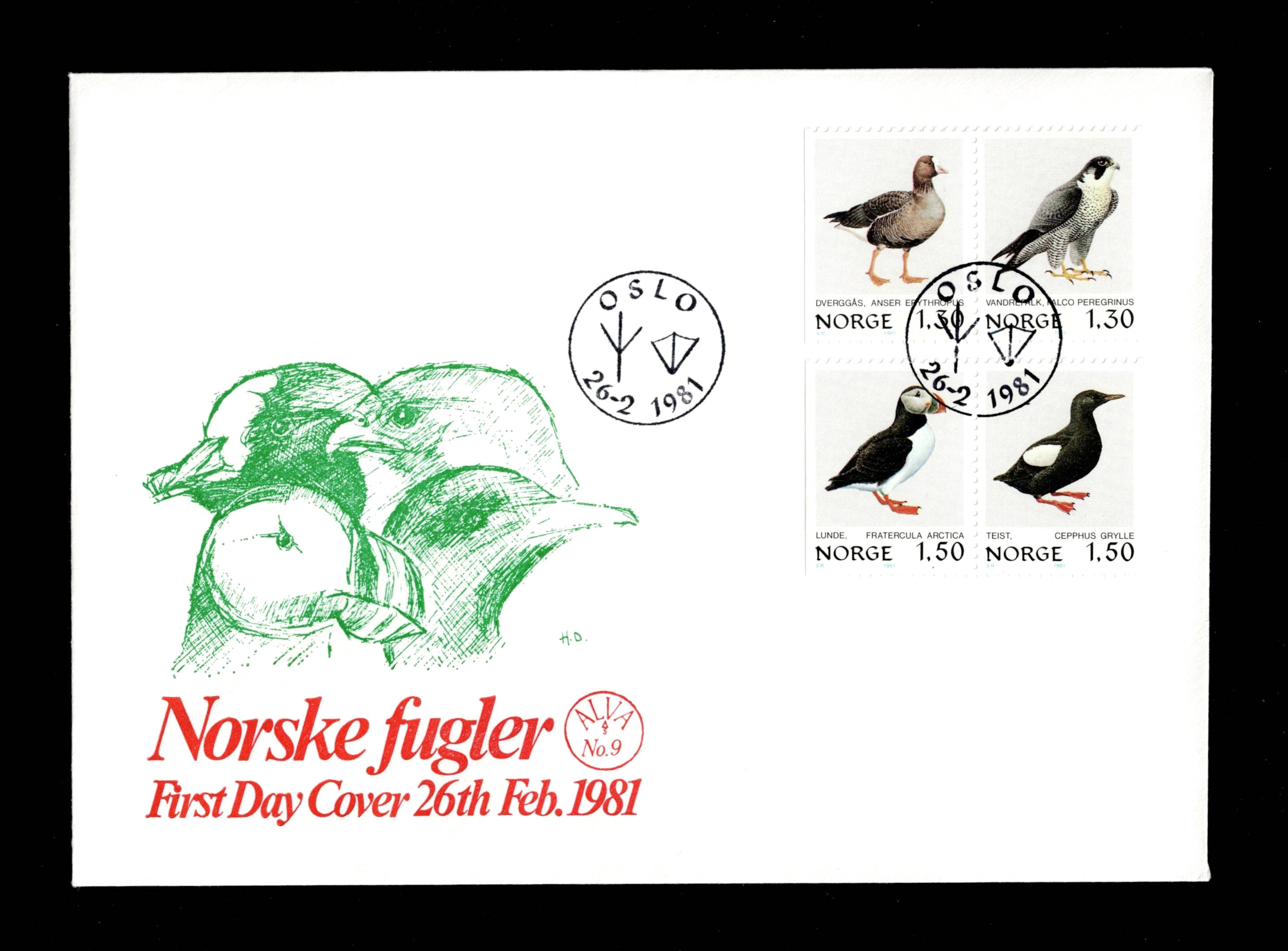 FDC 1981 NK875-878 Norske Fugler II vignet ALVA