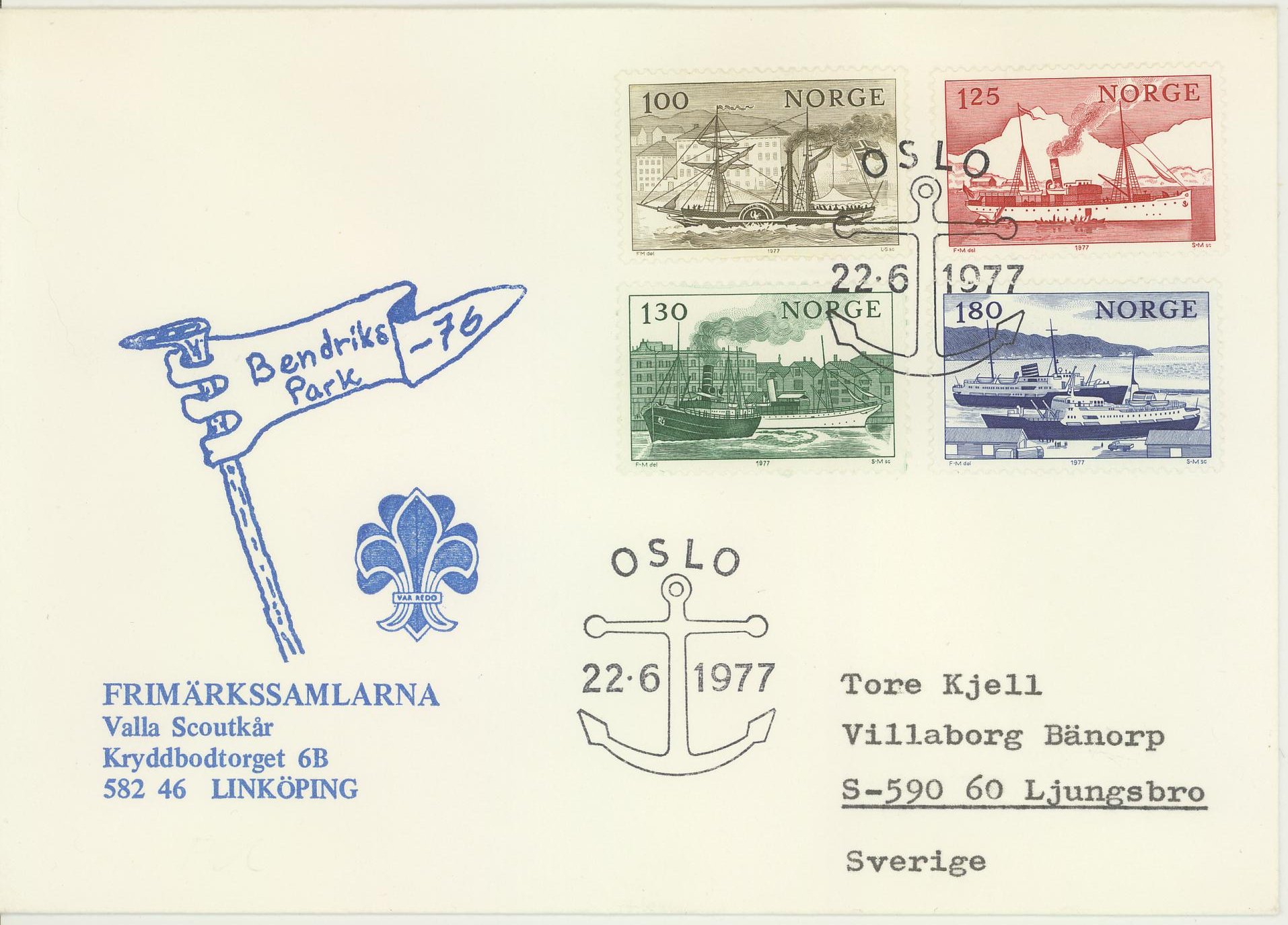 NK795-798. FDC, utgitt av FRIMÄRSSAMLARNA Valla Scoutkår, Grad 9