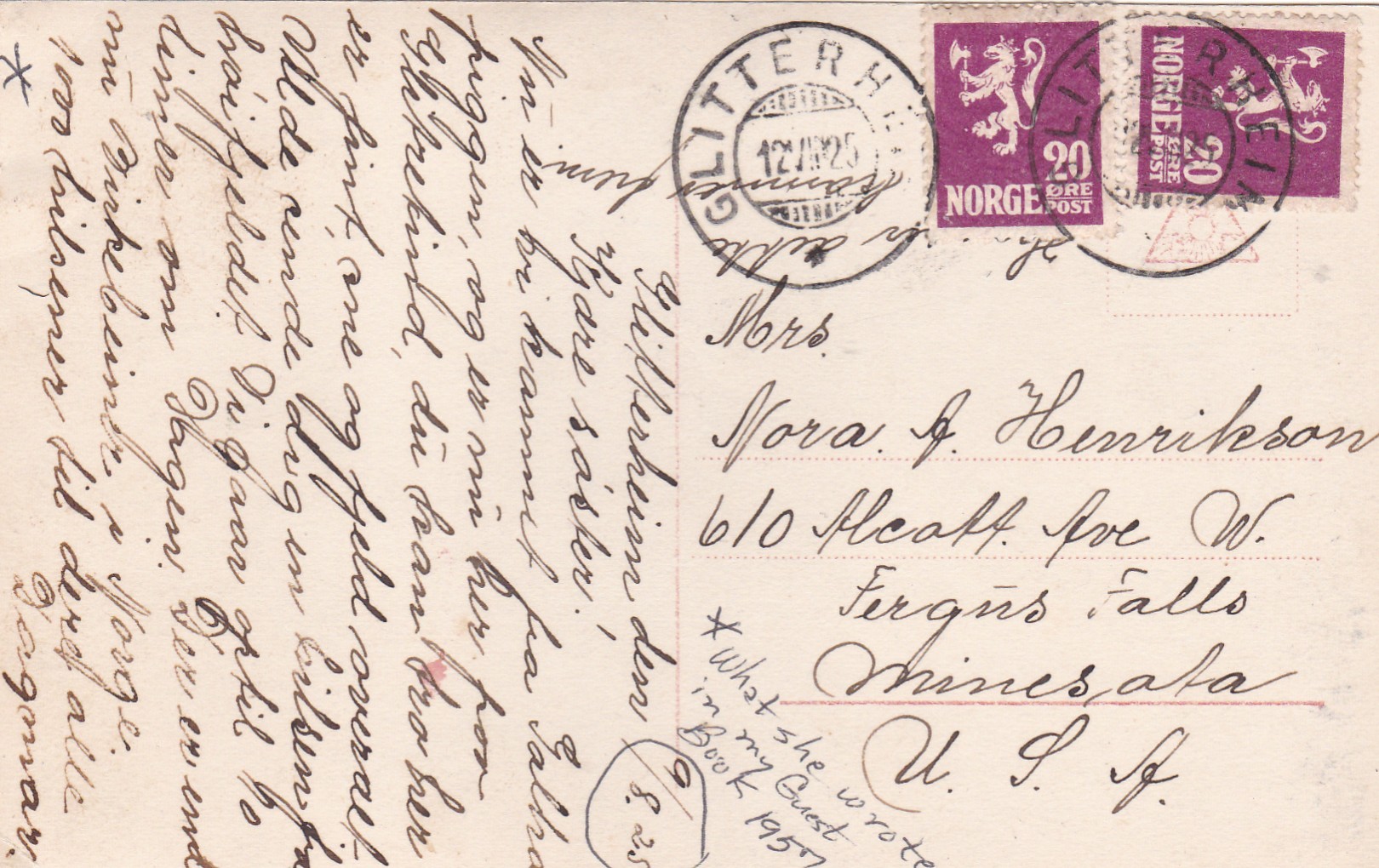 Kort stp GLITTERHEIM 12 VII 25 ( schw.stp)