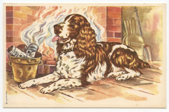 Hunden ved pejsen.     Michaelis.