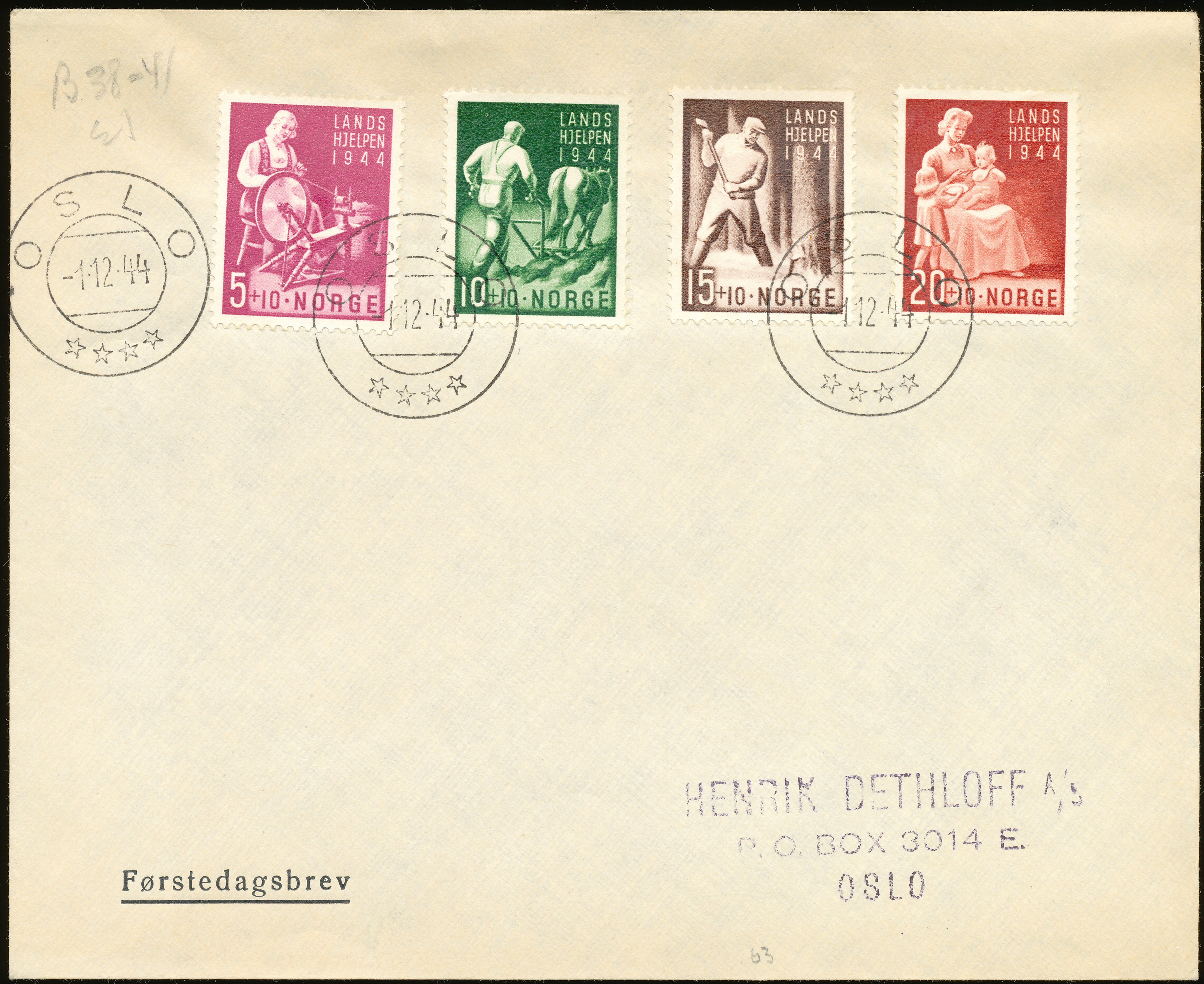 FDC 1944 NK326-NK329 tekstvignett 2 Oslo