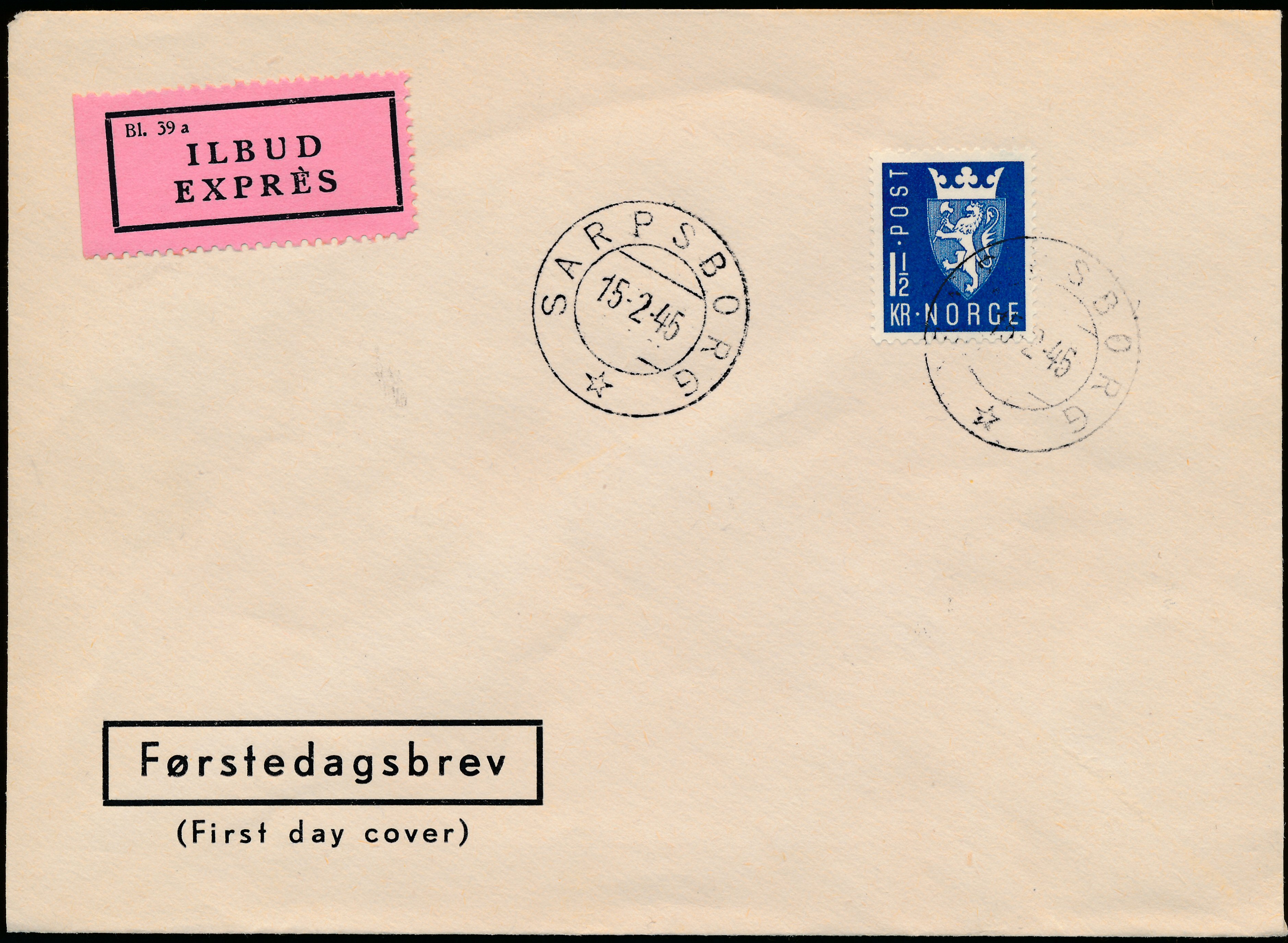 FDC 1945 NK330 tekstvignett 4 Sarpsborg