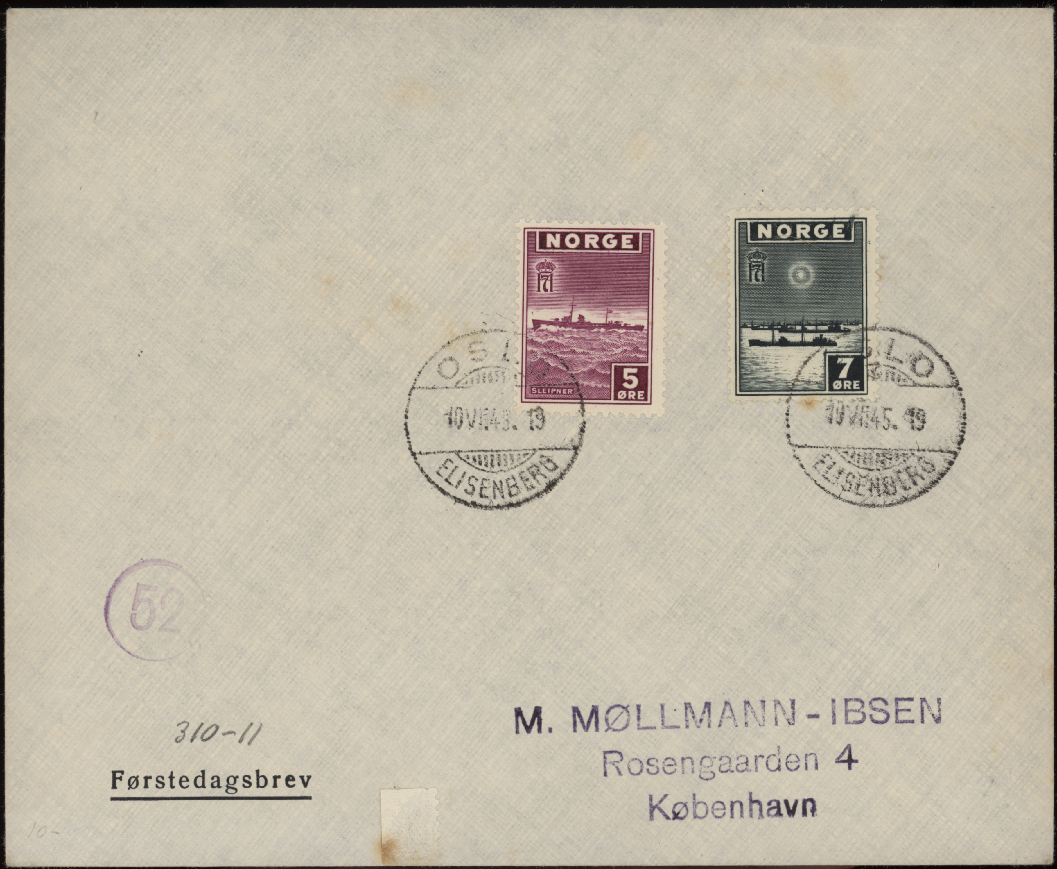 FDC 1945 NK331-NK332 tekstvignett 2 Oslo
