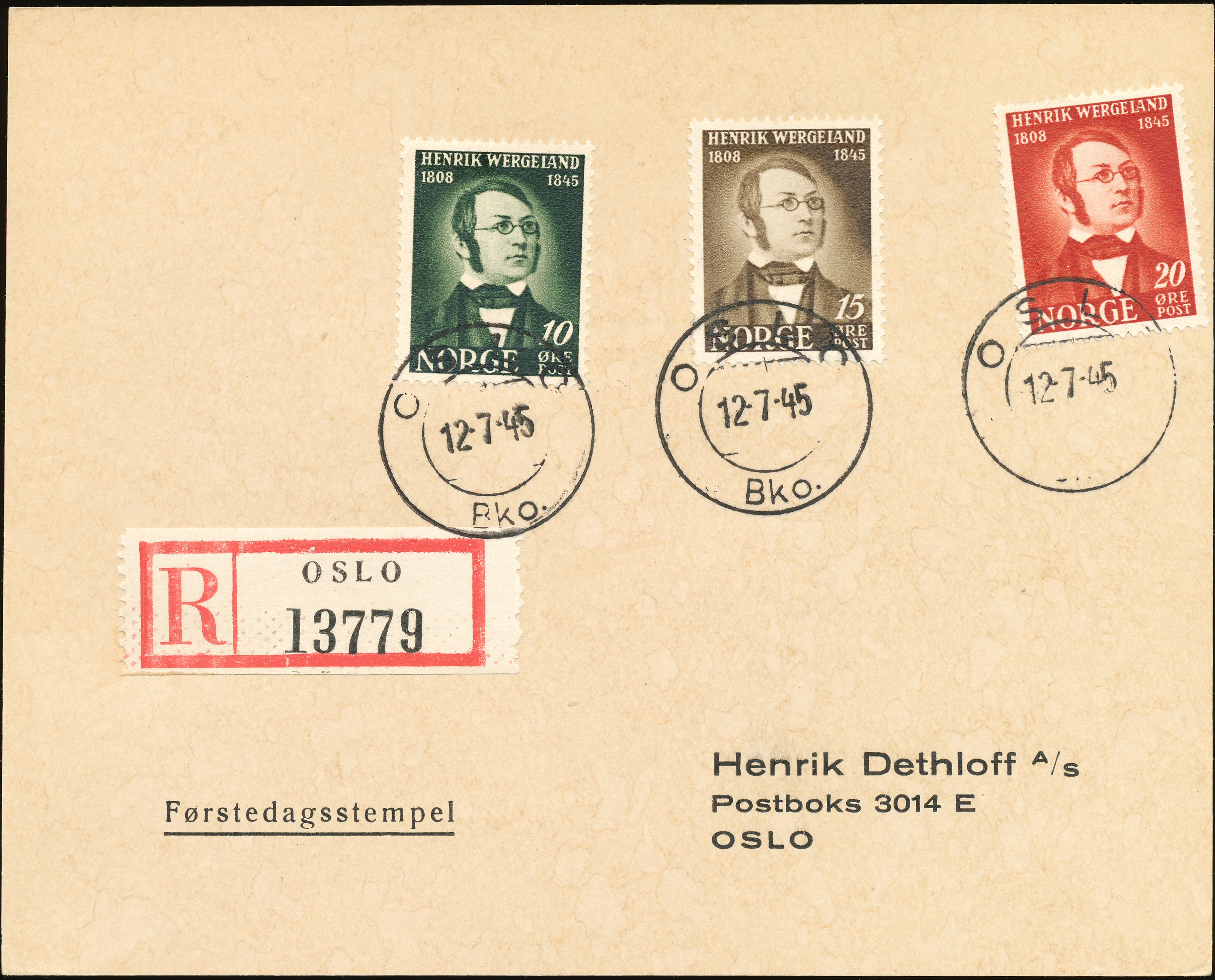 FDC 1945 NK339-NK341 tekstvignett 2 REK Oslo