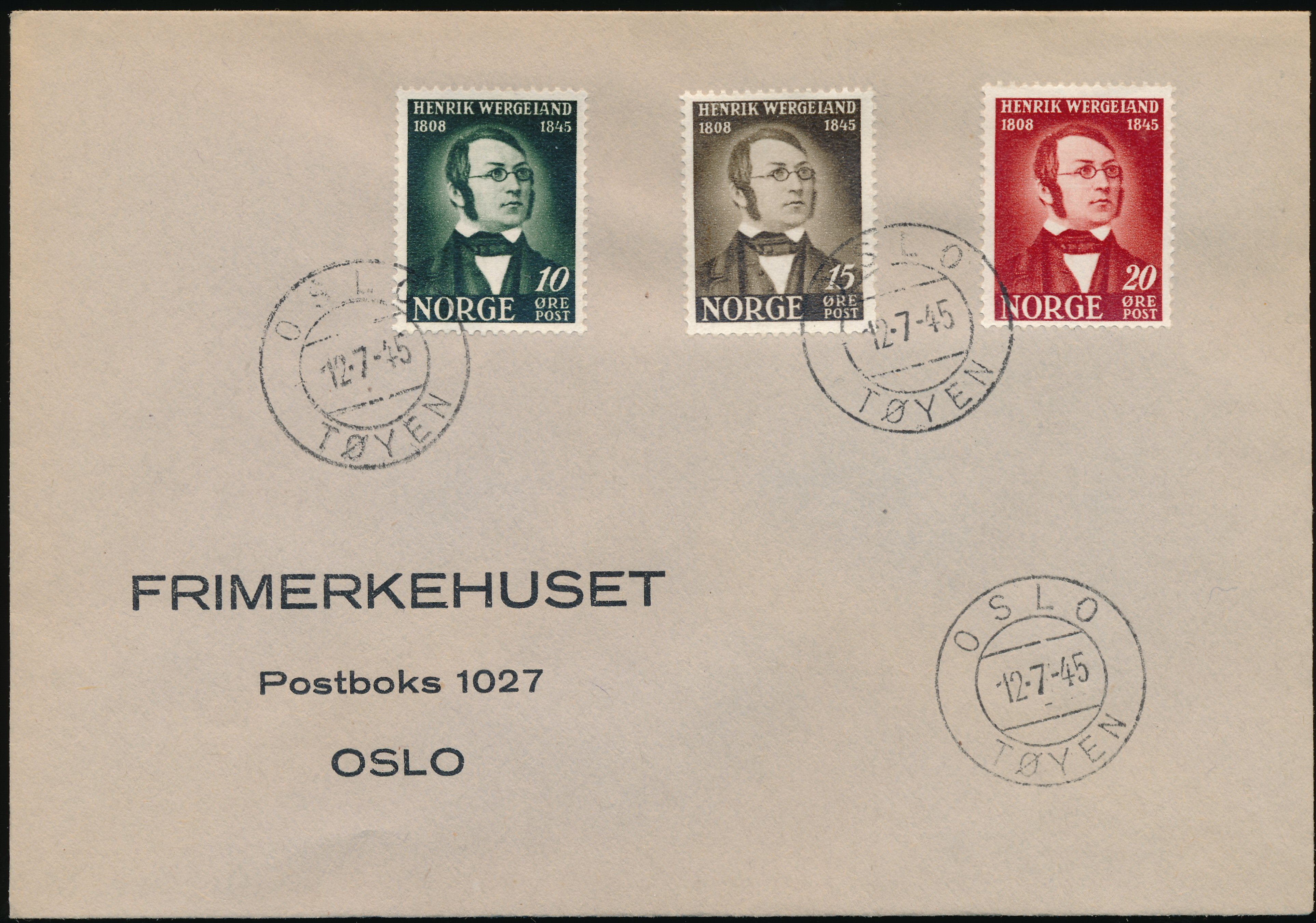 FDC 1945 NK339-NK341 tekstvignett 4 Oslo