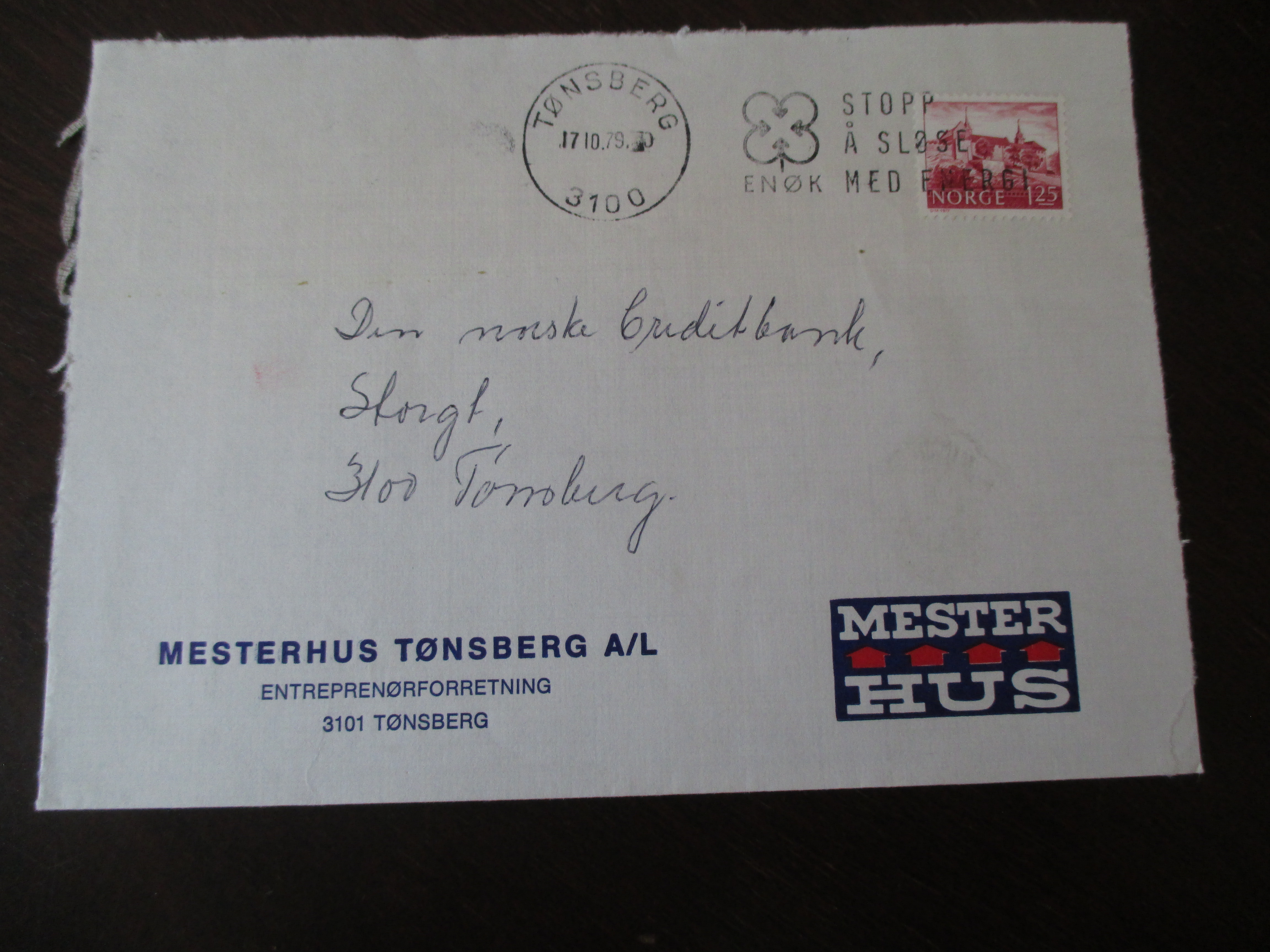 Brev st. Tønsberg 17.10.1979. TMS''Stopp å sløse enøk med''