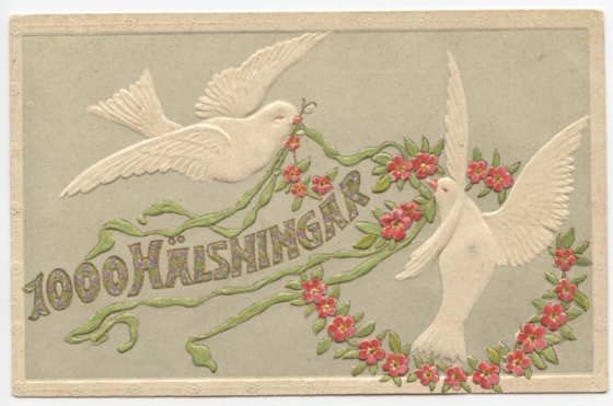 1000 Hälsningar. Præget kort. 1912