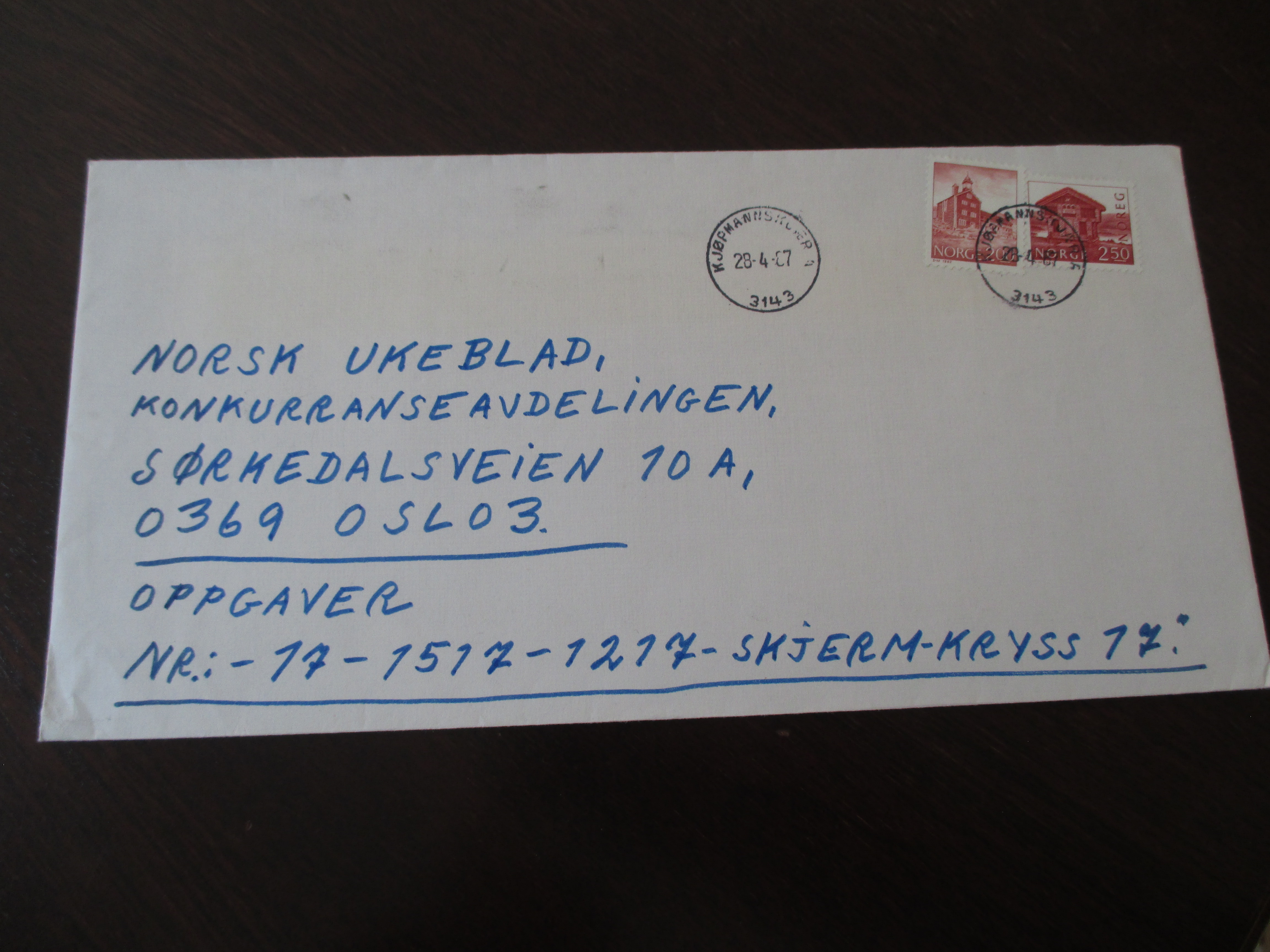 Brev st. Kjøpmannskjær A 28.04.1987. (I22N)