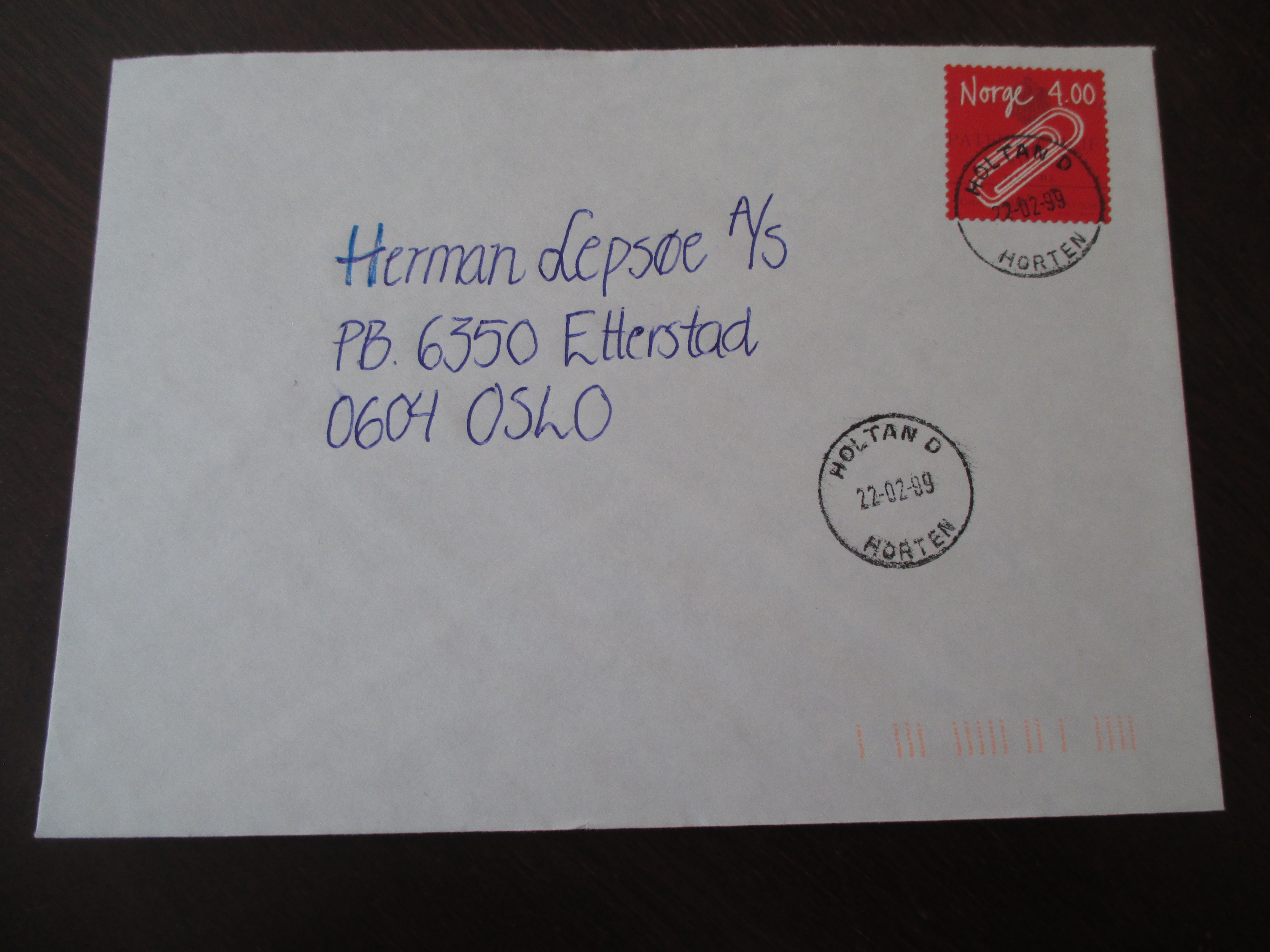 Brev st. Holtan D Horten 22.02.1999.