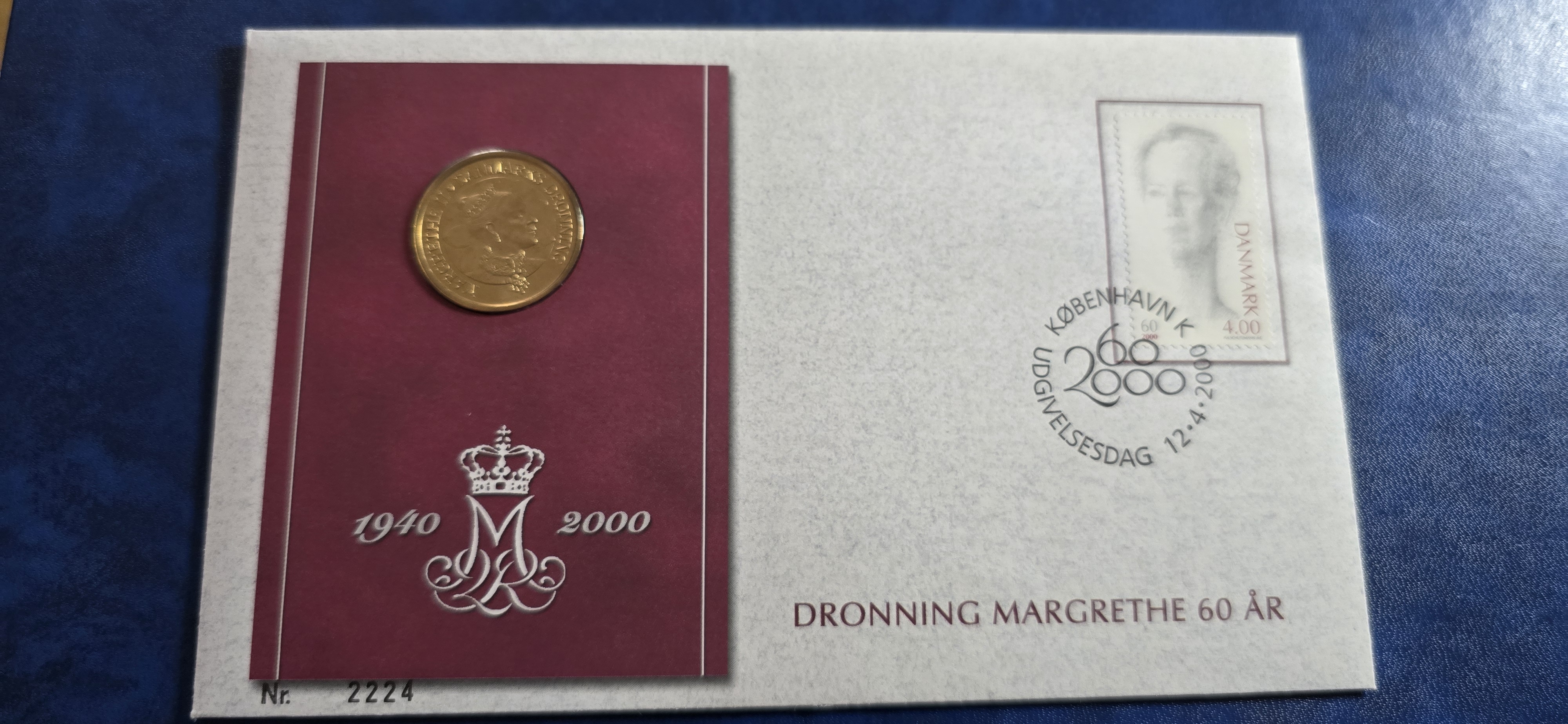 MYNTBREV DANMARK 20,- MARGRETHE 60ÅR 2000