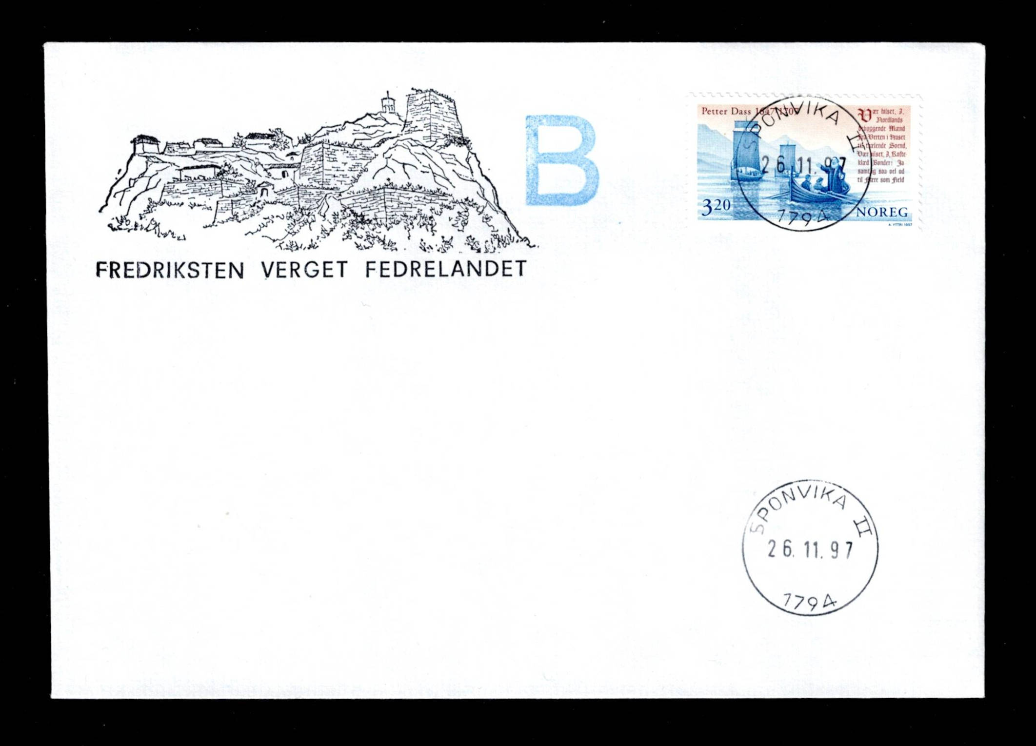 FDC 1997 NK1314 SPONVIKA vignet Fredriksten