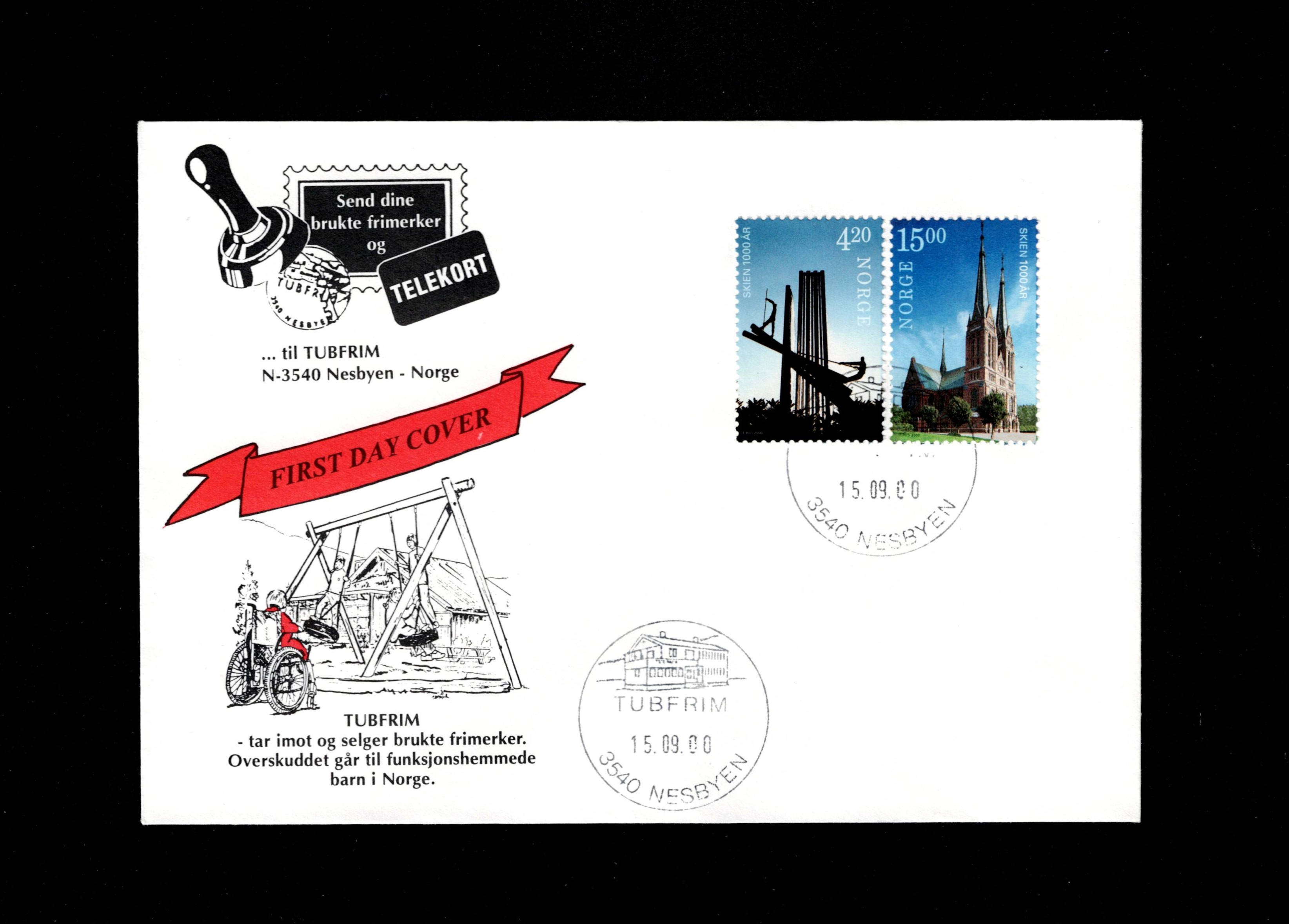 FDC 2000 NK1403-1404 NESBYEN vinget Tubfrim