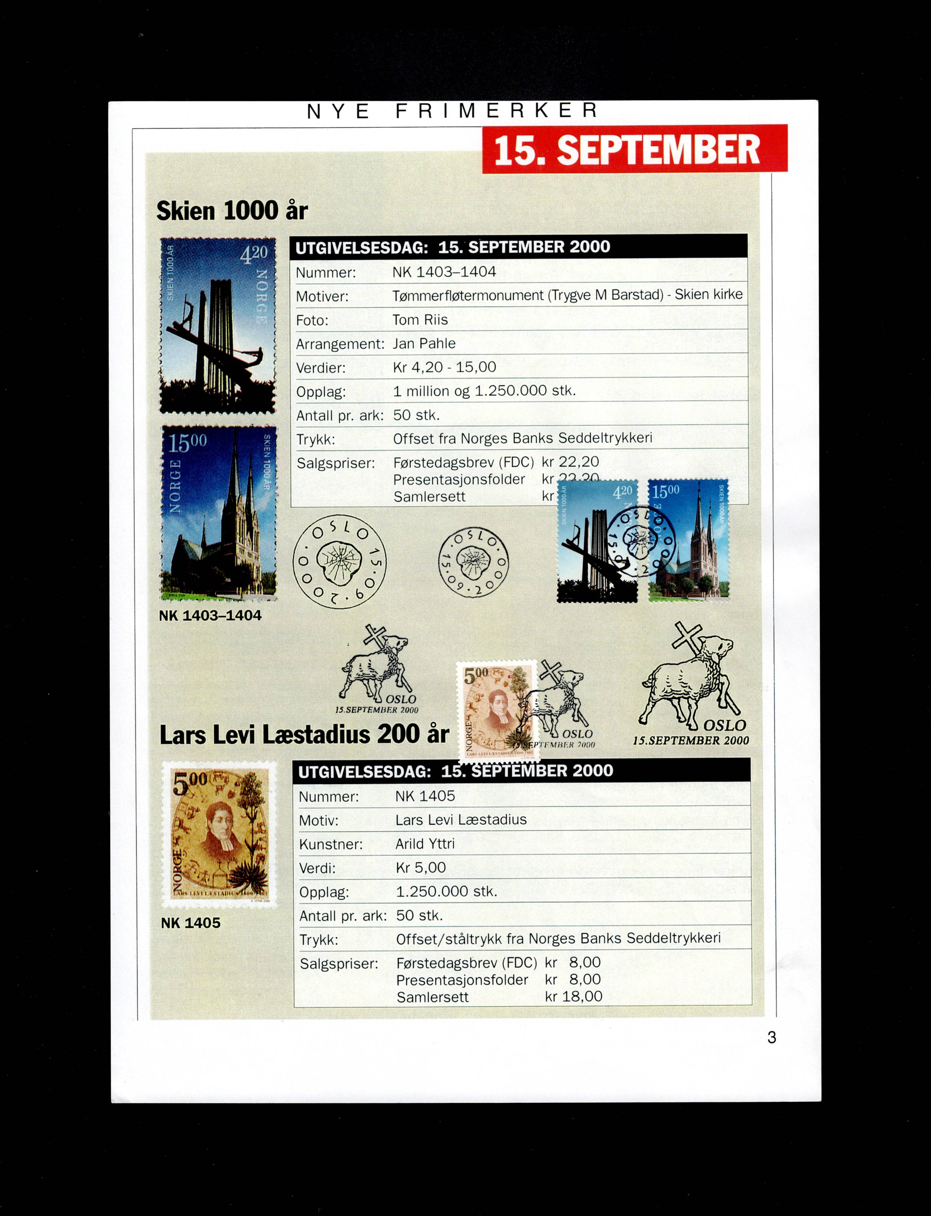 FDC 2000 NK1403-1405 Skien 1000 år & Læstadhus 200 år