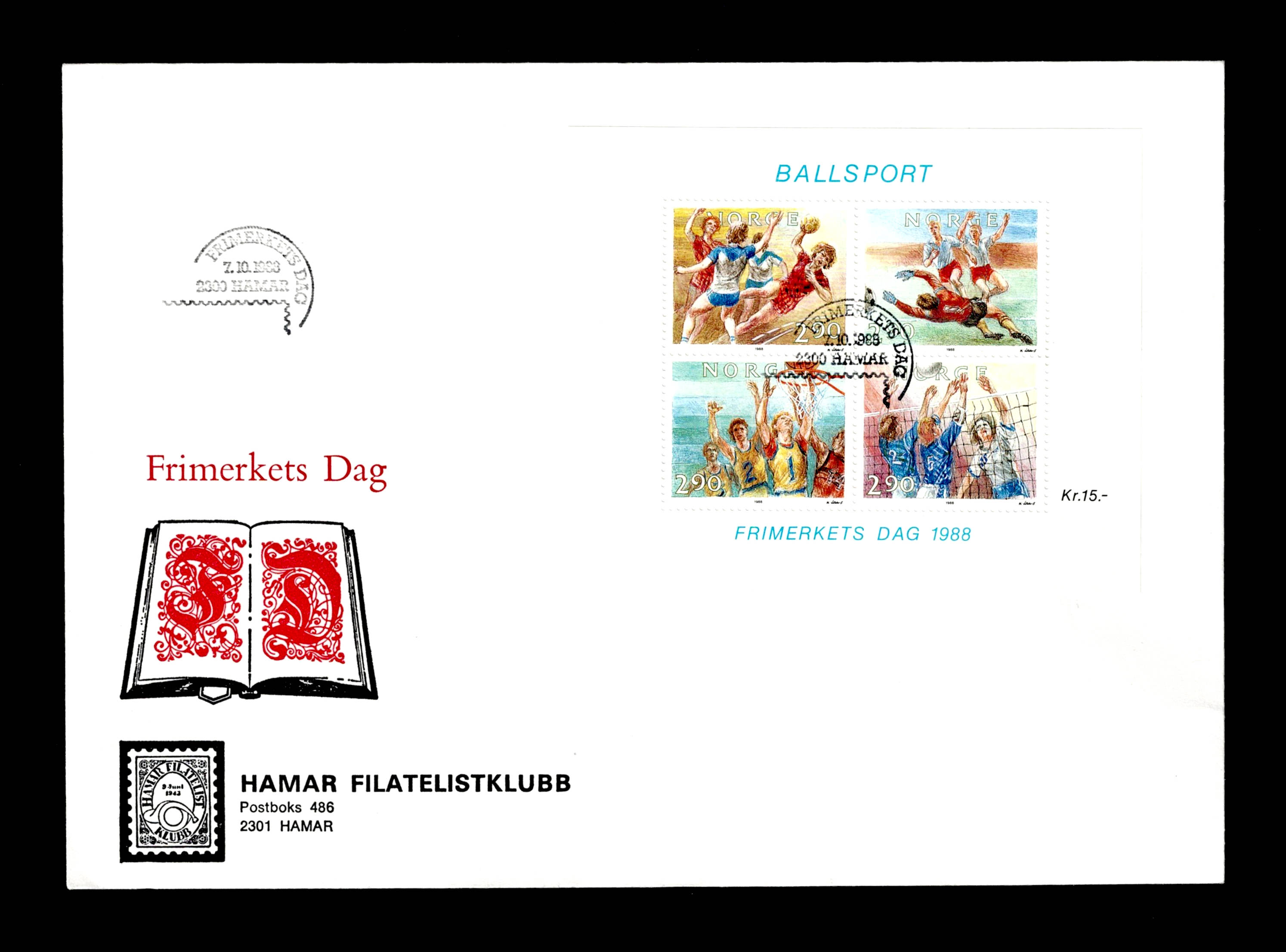 FDC 1988 BL9 HAMAR vignet Hamar Filatelistklubb
