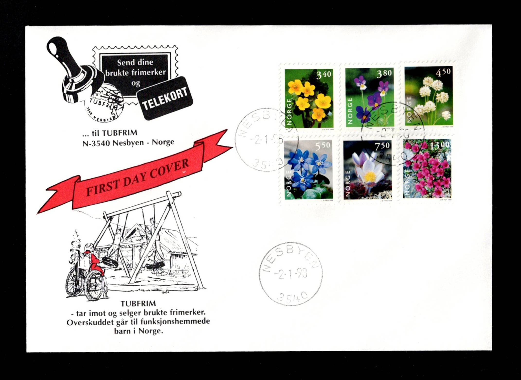 FDC 1998 NK1318-23 NESBYEN vignet Tubfrim
