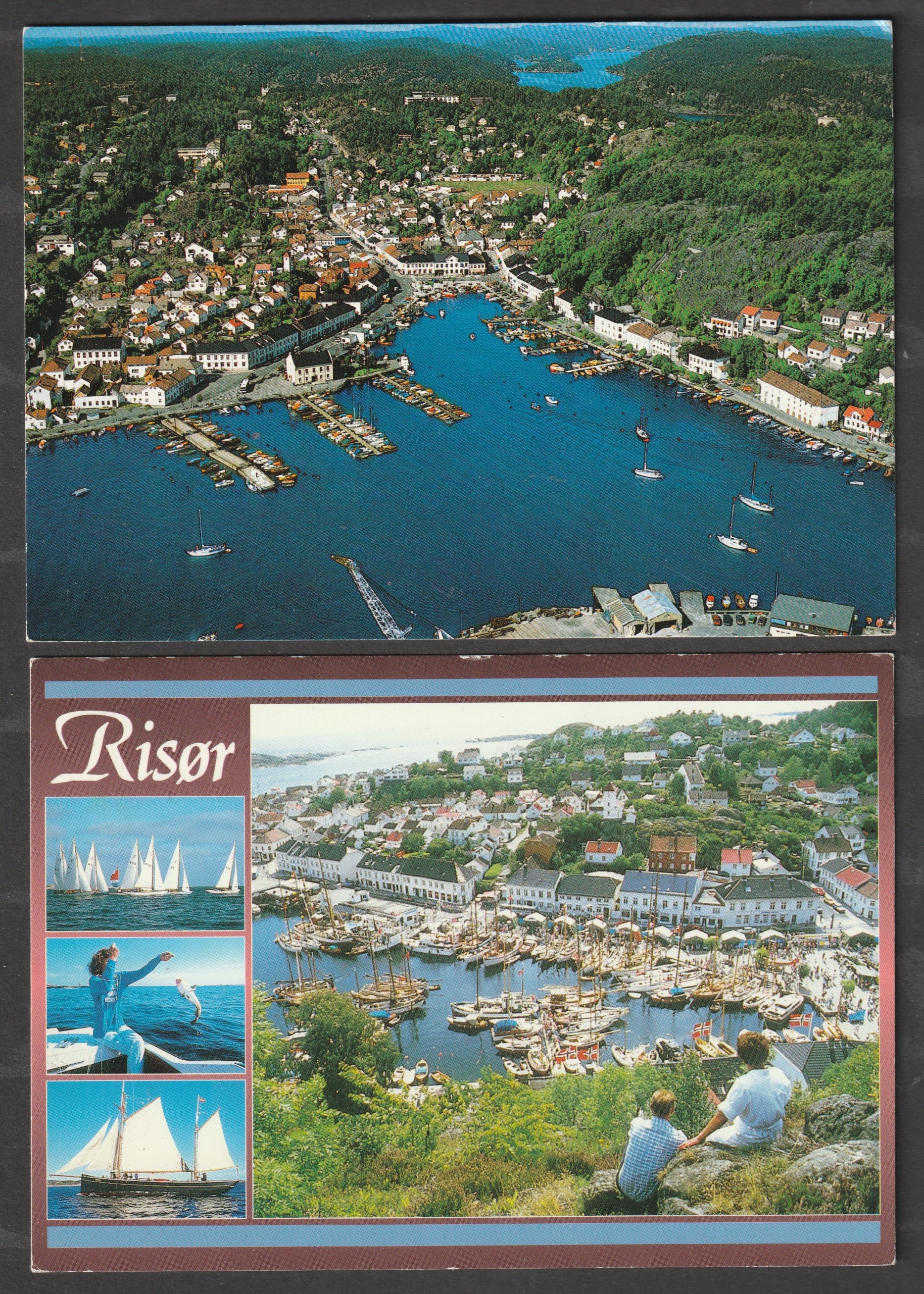Risør. 2 kort. Aune F-9853-1 og Normann 01-D-J-25