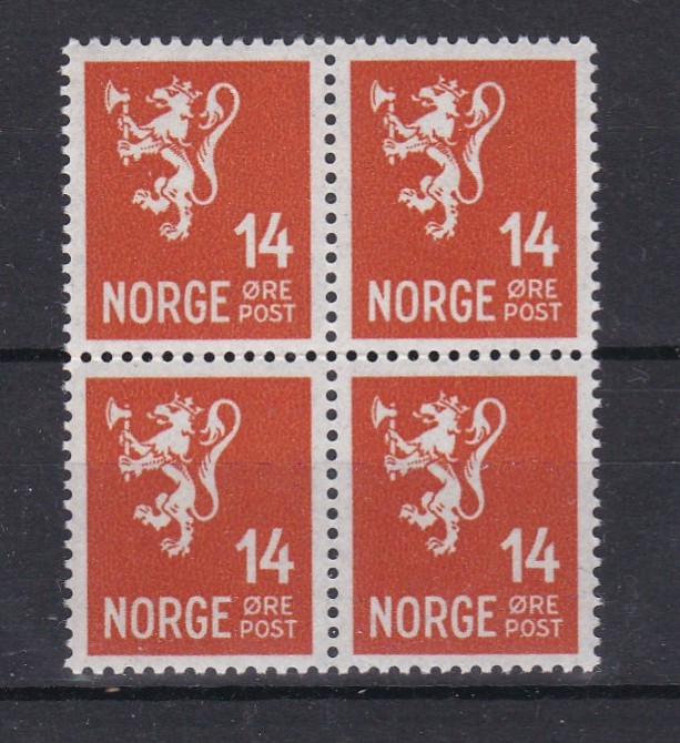 Løve 14 øre ( NK 244) 4-blokk postfrisk