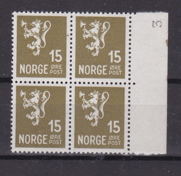 Løve 15 øre ( NK 245 A) 4-blokk postfrisk
