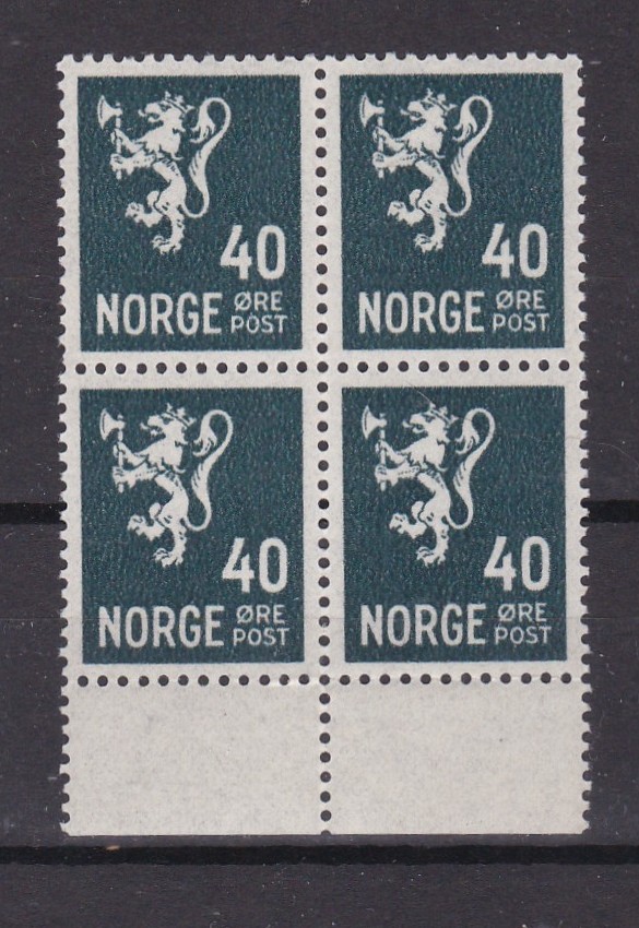 Løve 40 øre ( NK 259) 4-blokk postfrisk