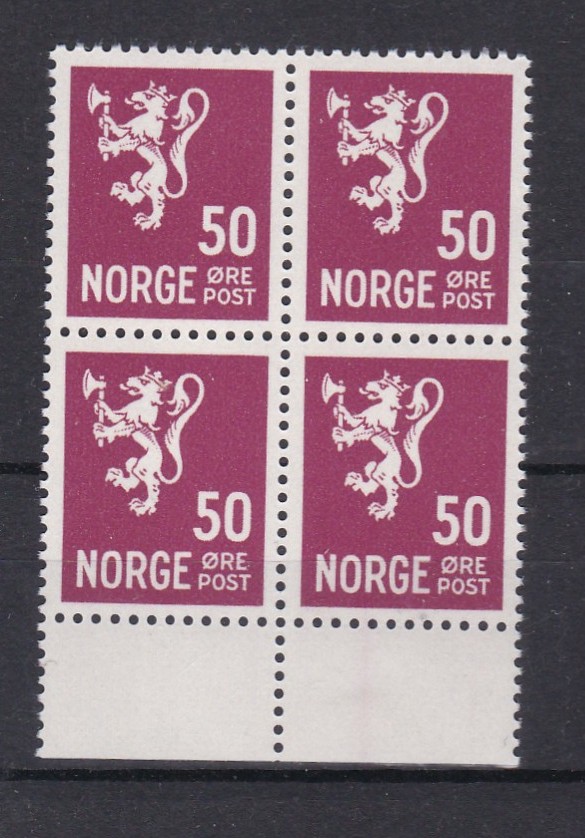 Løve 50 øre ( NK 251) 4-blokk postfrisk