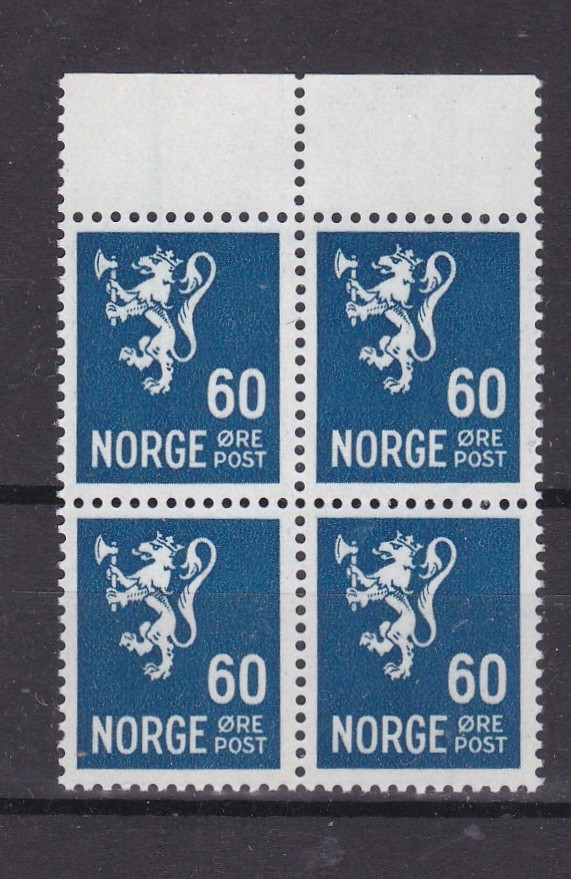 Løve 60 øre ( NK 252) 4-blokk postfrisk