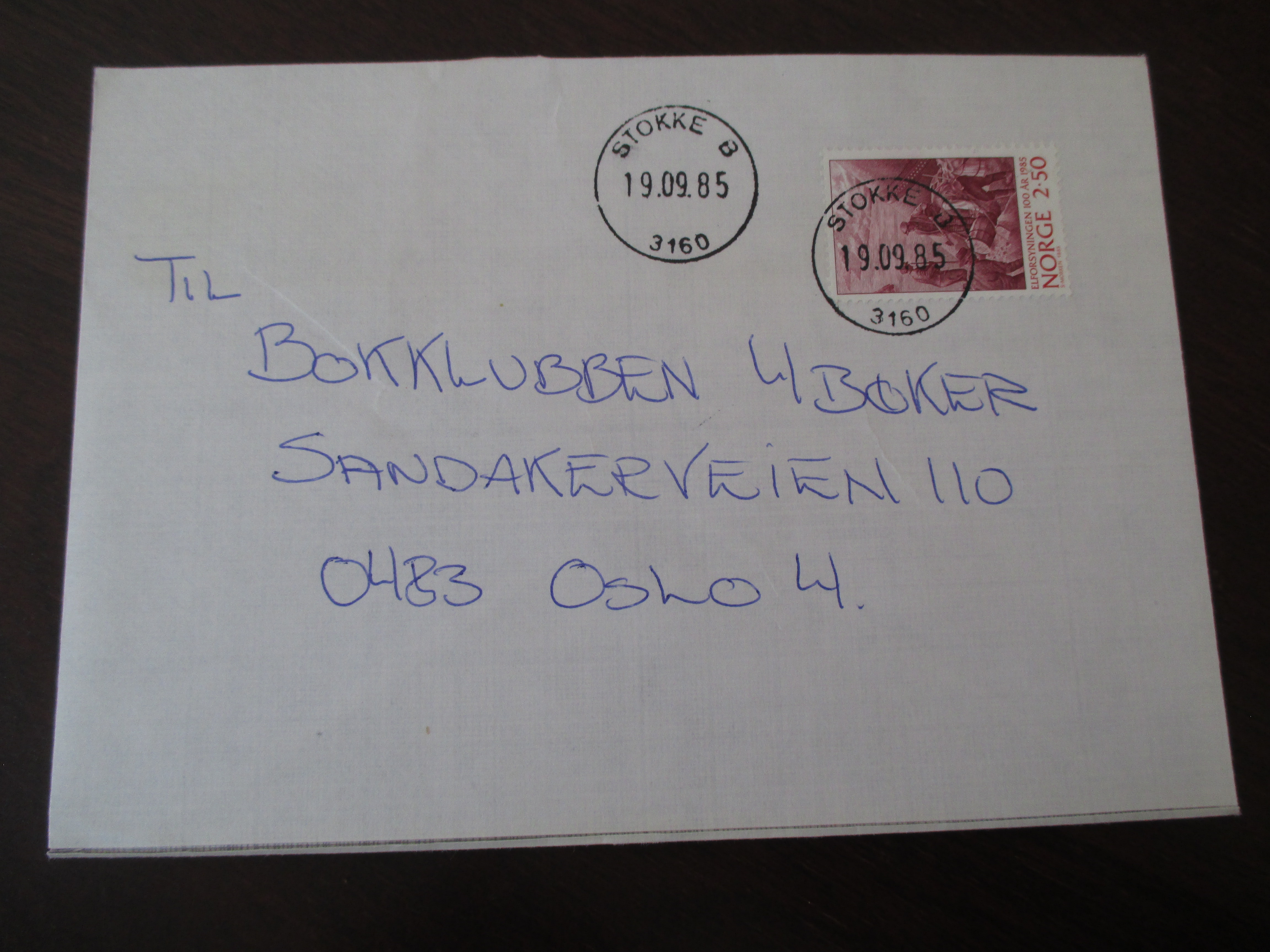Brev st. Stokke B 19.09.1985. (I25N)