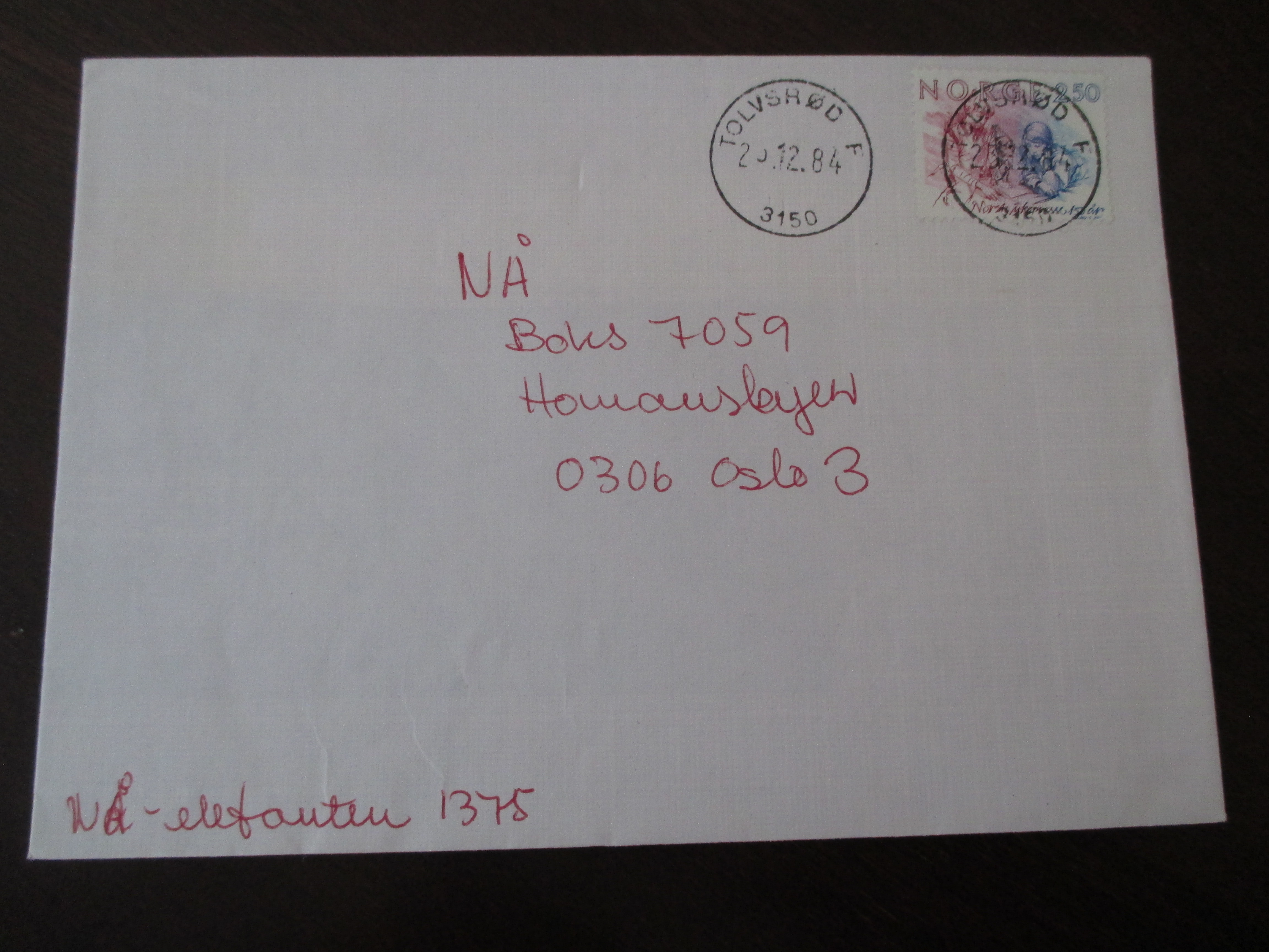 Brev st. Tolvsrød F 23.12.1984. (I25N)