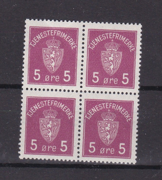 Tjenestemerke 5 øre ( Tm 1B) 4-blokk postfrisk
