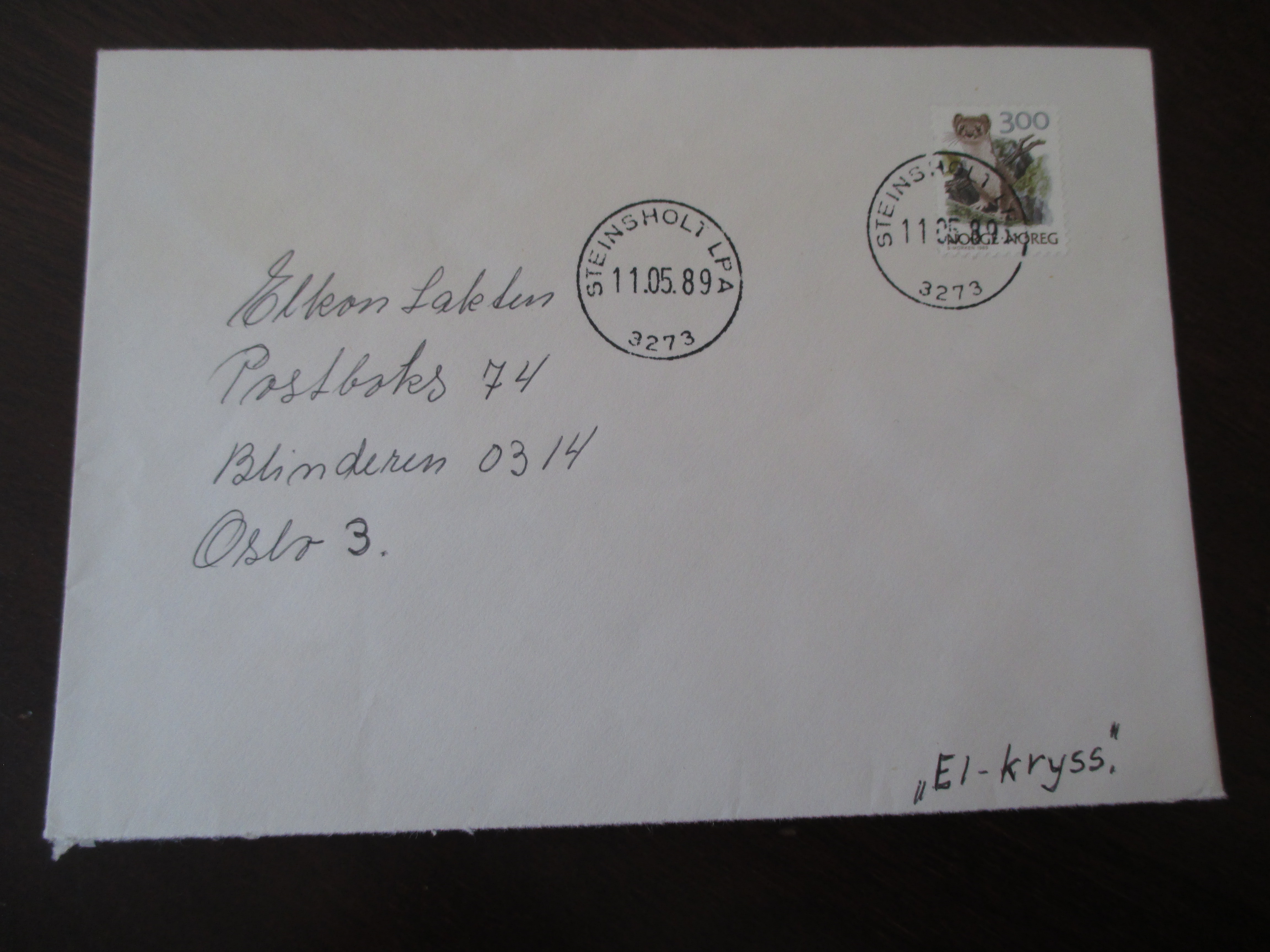 Brev st. Steinsholt LPA 11.05.1989. (I25N)